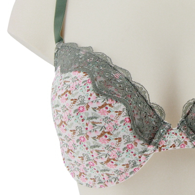 Soutien gorge blanc et vert imprimé fleuris avec armatures - 100D - Photo 3