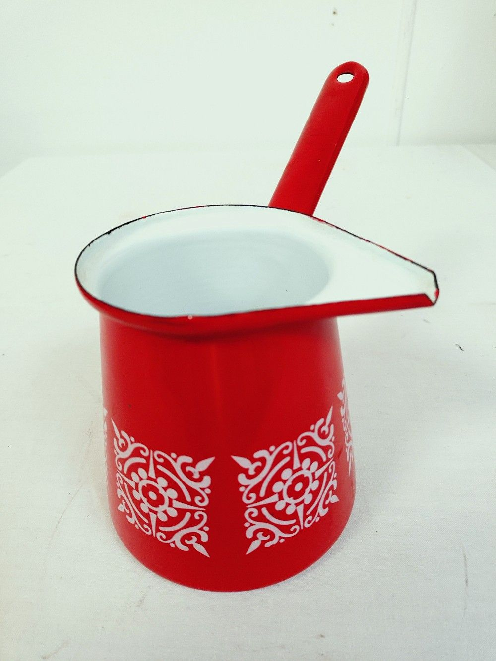 Cafetière turque en tôle émaillé rouge et blanc-vintage Bon état - Vue 4 - 