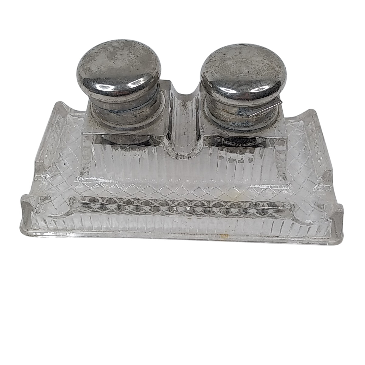 Encrier double en verre et metal - Photo 0