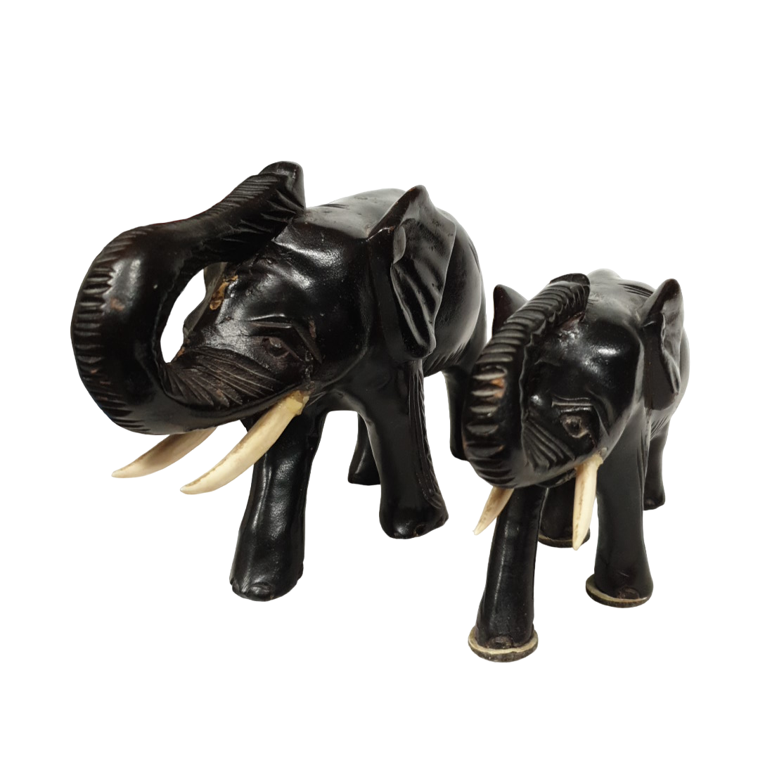 2 Statuettes éléphants en bois noir  - Photo 2