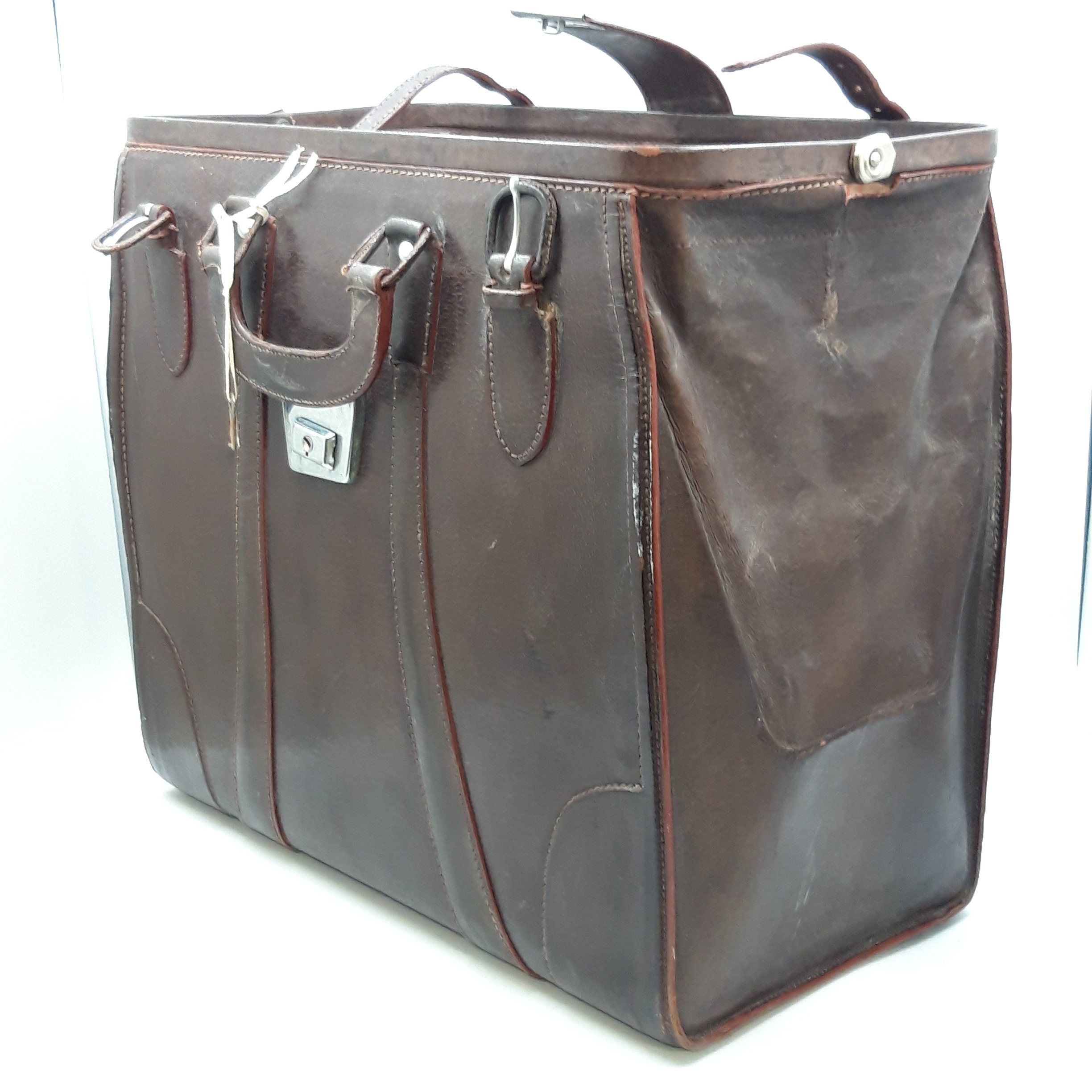 Mallette de voyage à clés en cuir véritable marron Bon état - Vue 2 - 