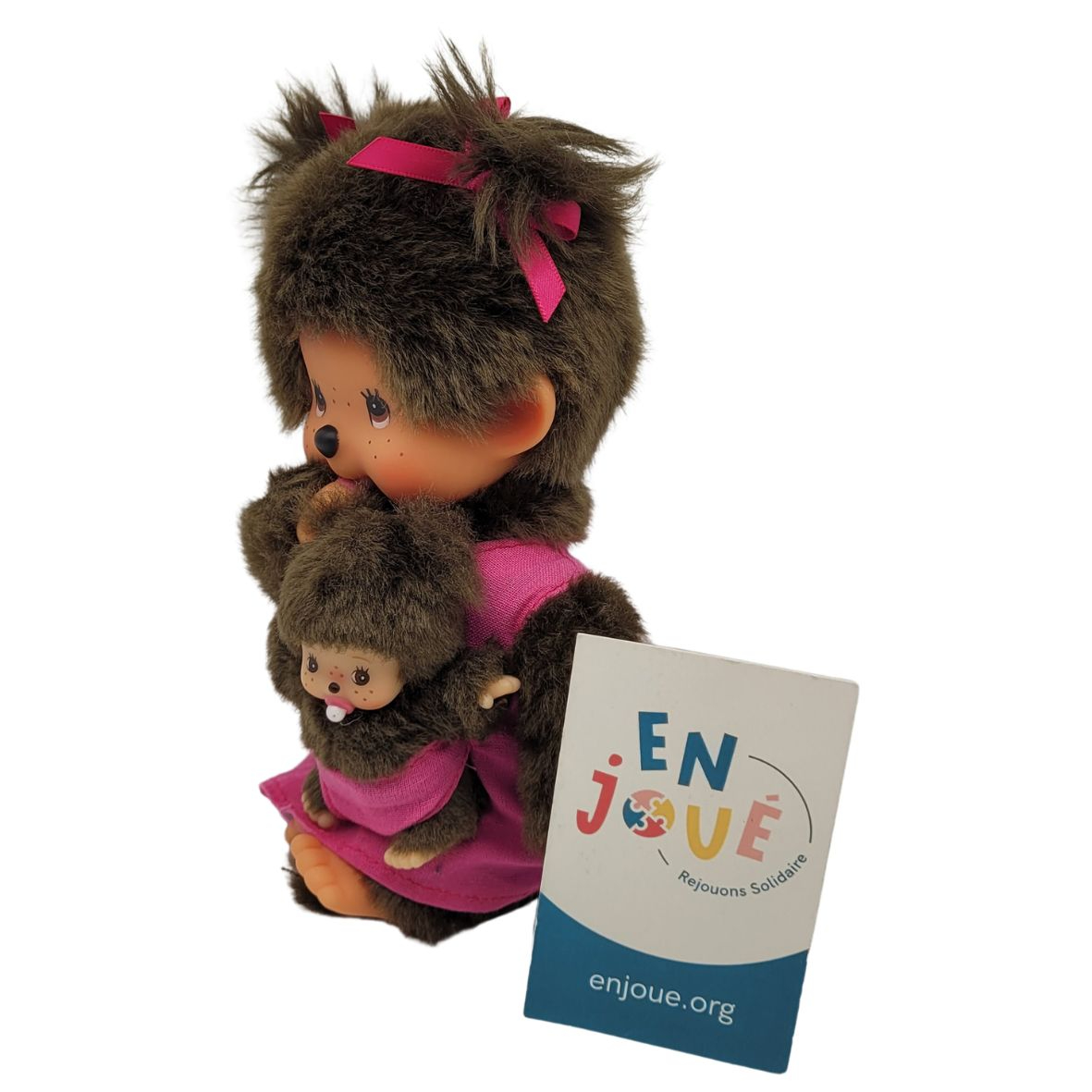 Peluche - Monchhichi Maman et bébé rose 20 cm - Sekiguchi - À partir de 3 ans. Très bon état - Vue 3 - 