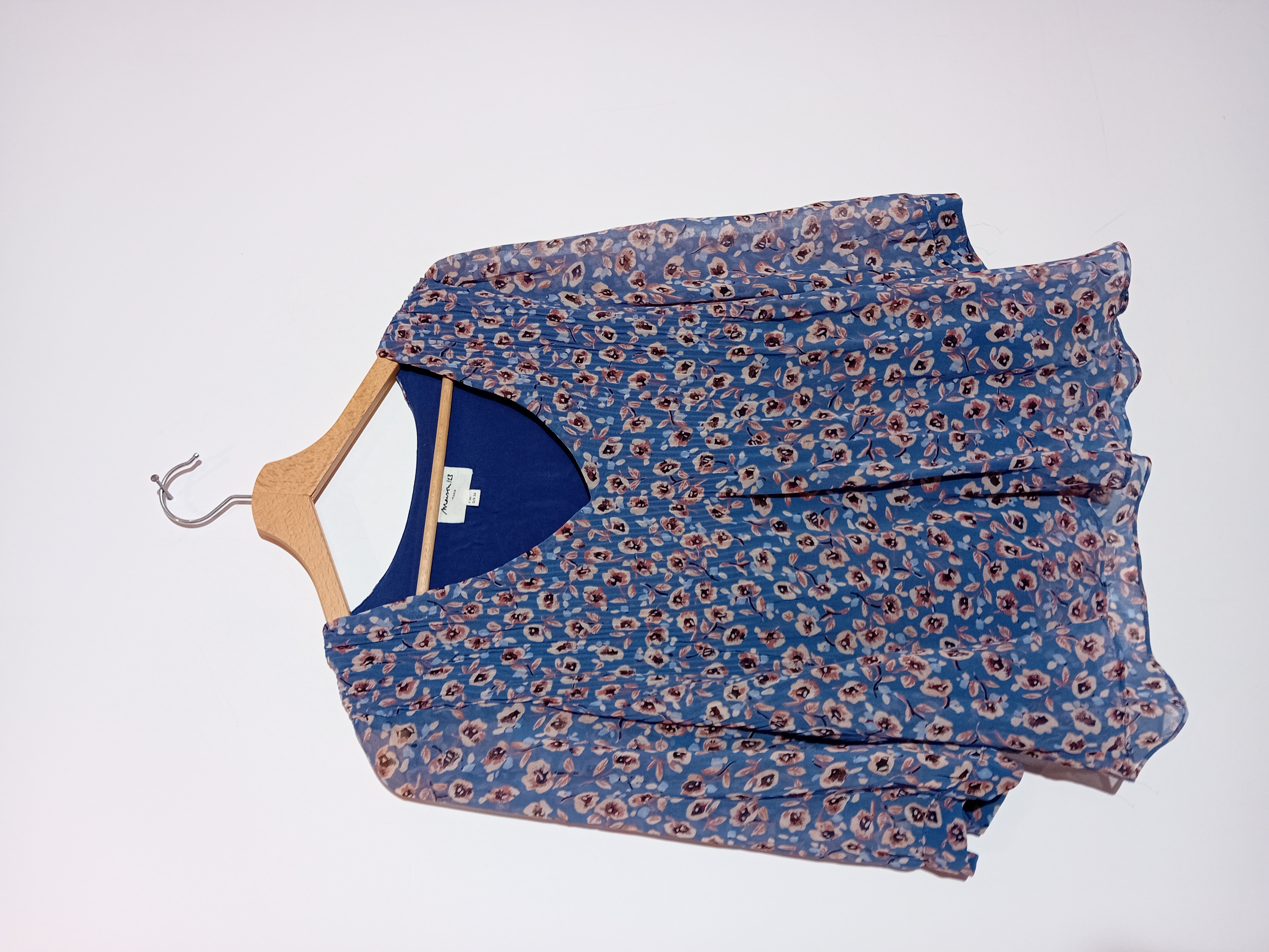 Blouse Fleurie Smockée Maison 123 Bleue S 36 (T4161) Très bon état - Vue 3 - 