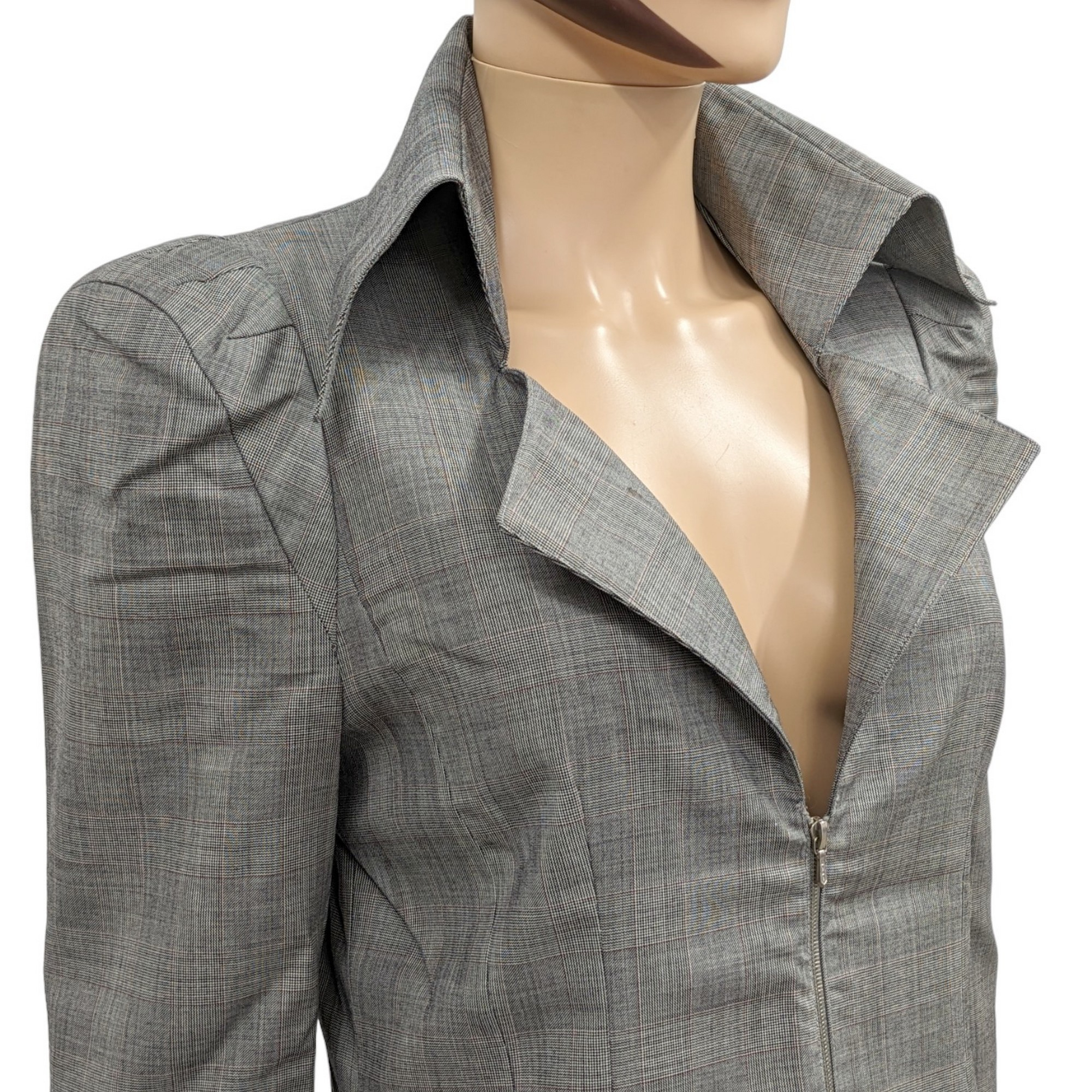 Tailleur Veste & Pantalon Lolita Lempicka T 42 Ensemble en laine vierge motif Prince de Galles gris - Photo 2