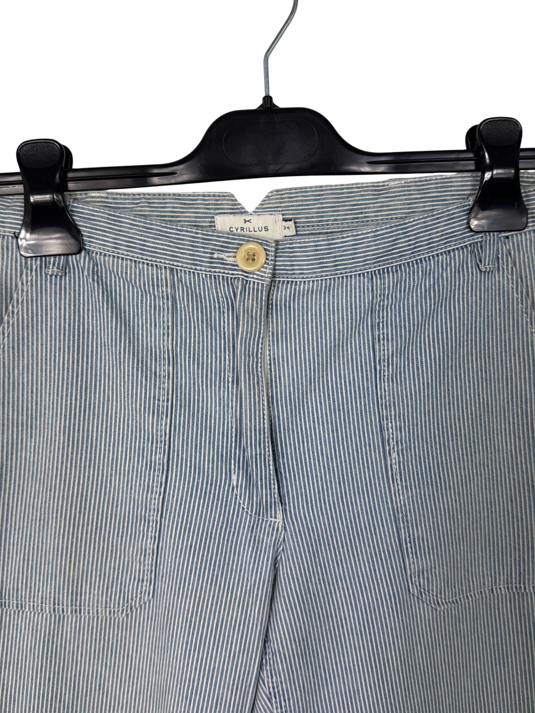 Voir photo 2 de Pantalon rayé bleu blanc Cyrillus XS 34 💛 Pantalon rayé bleu blanc Cyrillus XS 34 💛 Très bon état - Vue 2 -