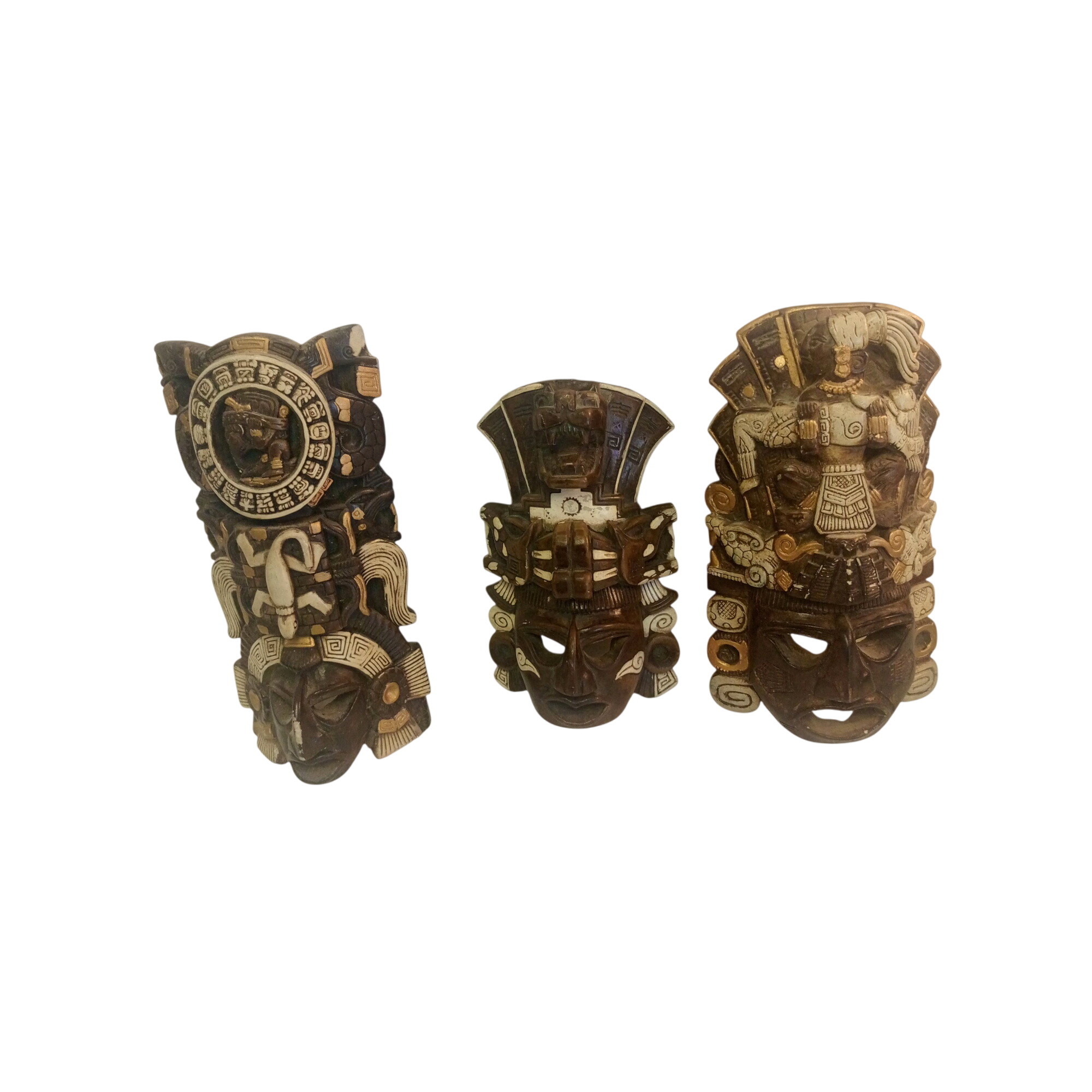 Lot de 3 Masques indien maya sculptés sur pierre - Photo 0