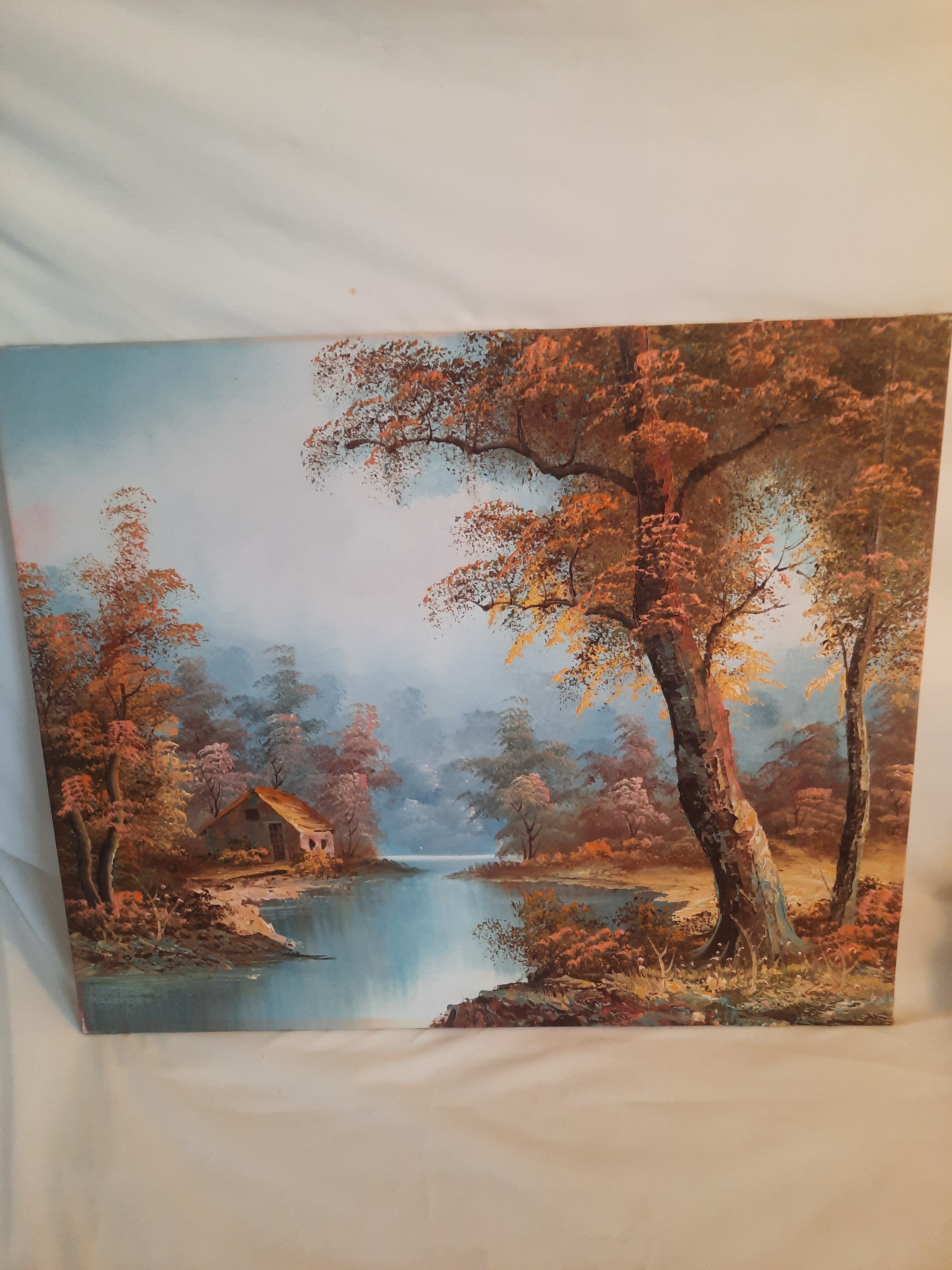 Paysage automne rivière, tableau certifié Bon état - Vue 2 - 