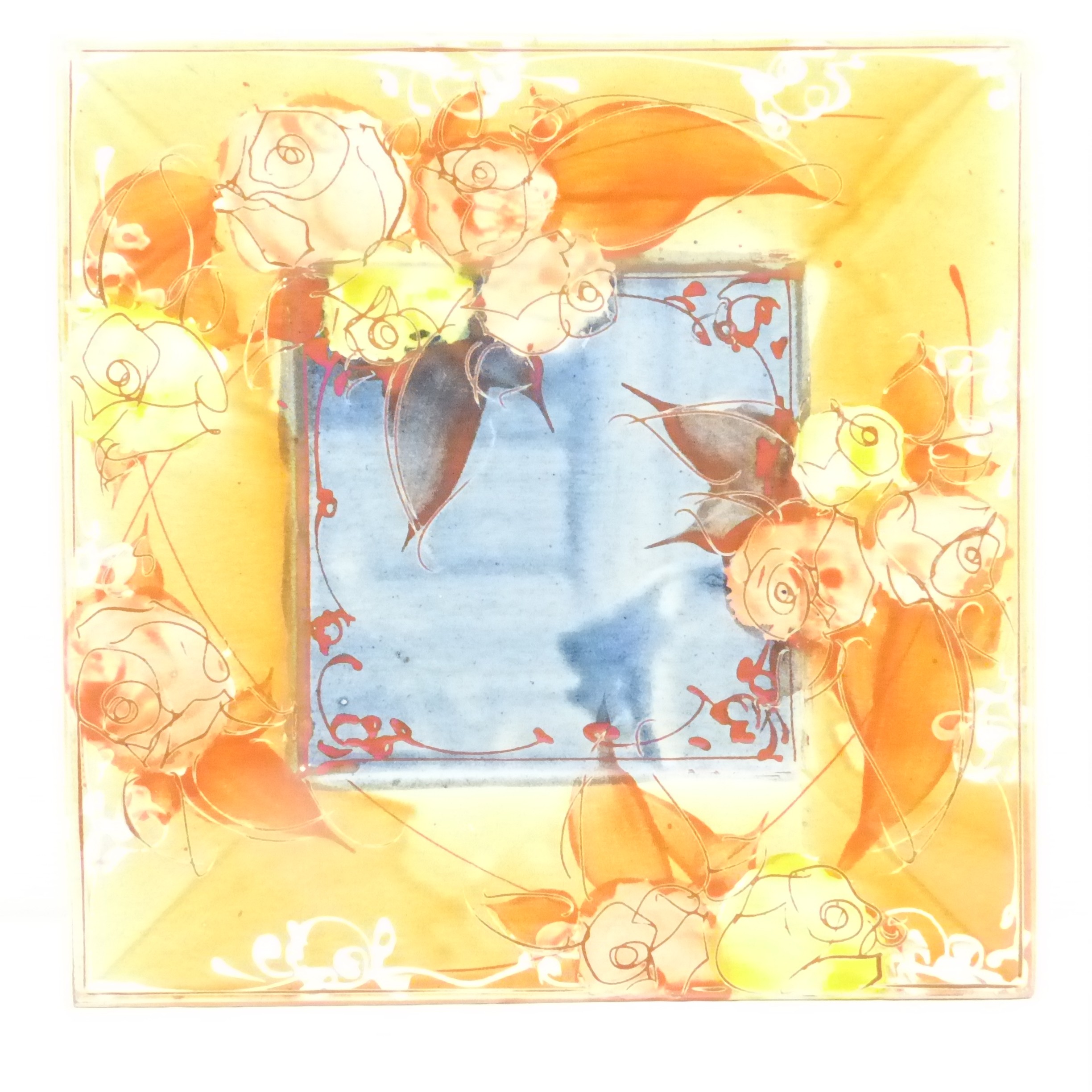 Assiette décorative en terre cuite émaillée / Décor Floral - Signé Poterie Galtié Bon état - Vue 3 - 
