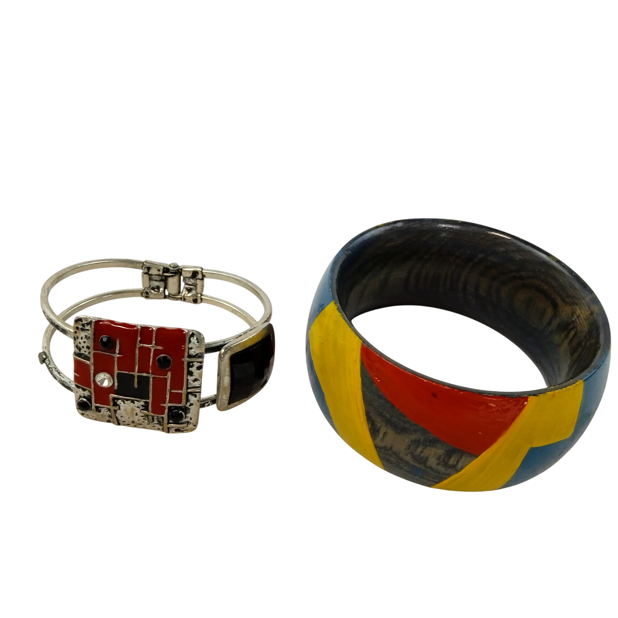 Lot de 2 bracelets manchettes en bois et en métal Très bon état -  reconditionné disponible sur Label Emmaüs