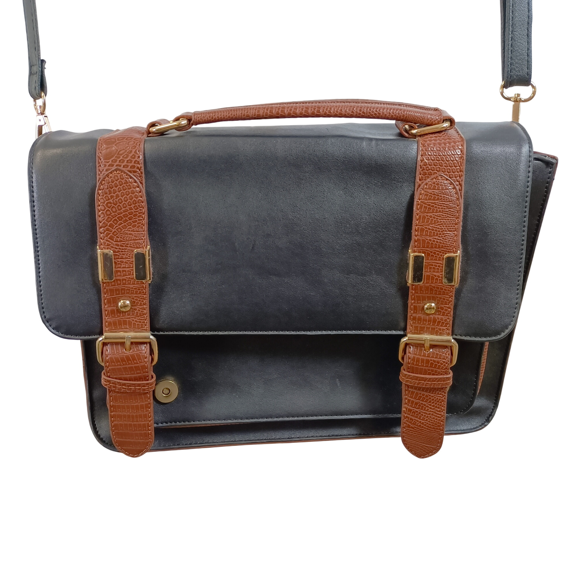Sacoche cartable vintage simili cuir noir et marron croco, intérieur bordeaux Comme neuf -  reconditionné disponible sur Label Emmaüs