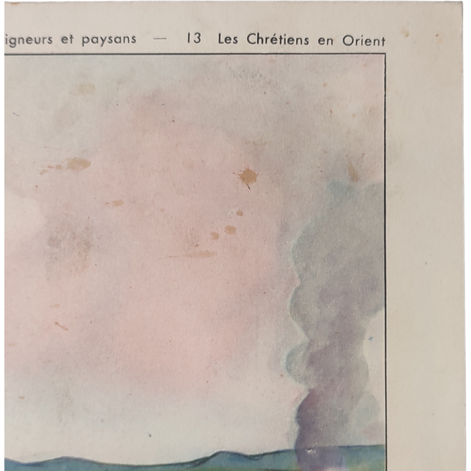 Ancienne affiche pédagogique Rossignol Montmorillon - tableaux d'histoire recto-verso - années 1950 - N°13 Les chrétiens en Orient + N°14 Seigneurs et paysans - Image 5