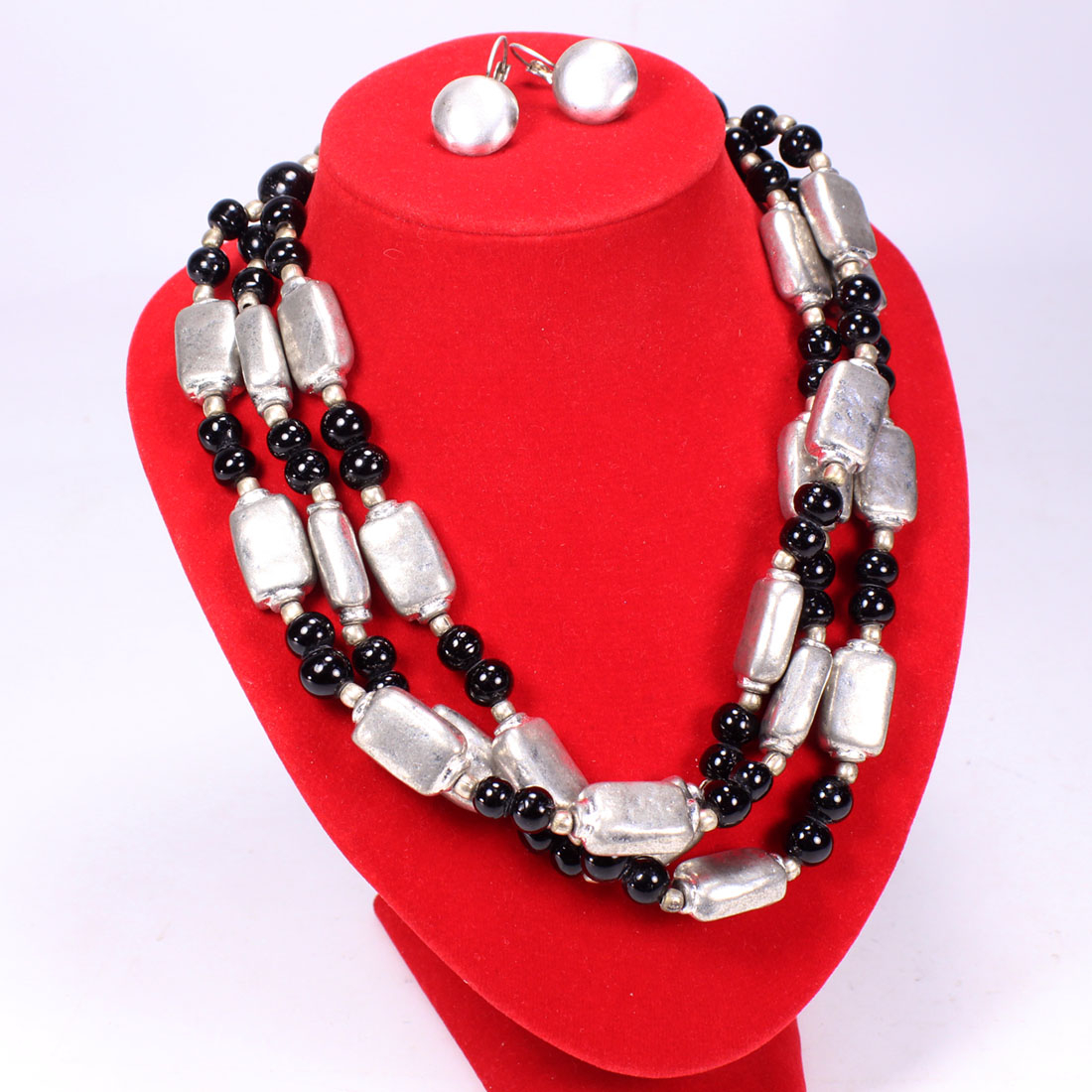 Collier multi-rang noir et argent + boucles d'oreille - Label Emmaus - Modalova