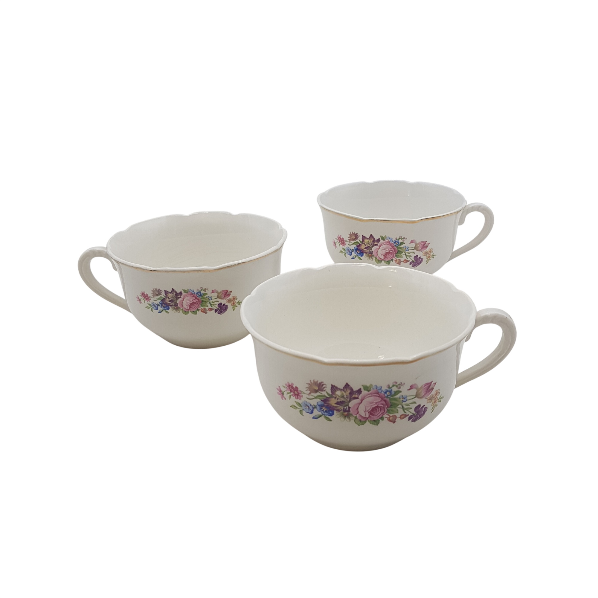 Lot de 3 tasses en faience blanche à motif fleur de Digoin Bon état -  reconditionné disponible sur Label Emmaüs