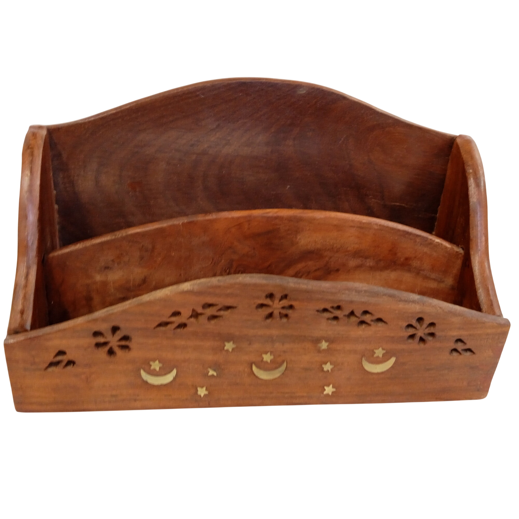 Porte courrier Vintage en bois exotique et laiton Très bon état -  reconditionné disponible sur Label Emmaüs