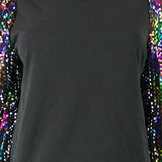 T-shirt noir manches longues avec sequins multicolores - femme - Shein - 38 - Photo 2