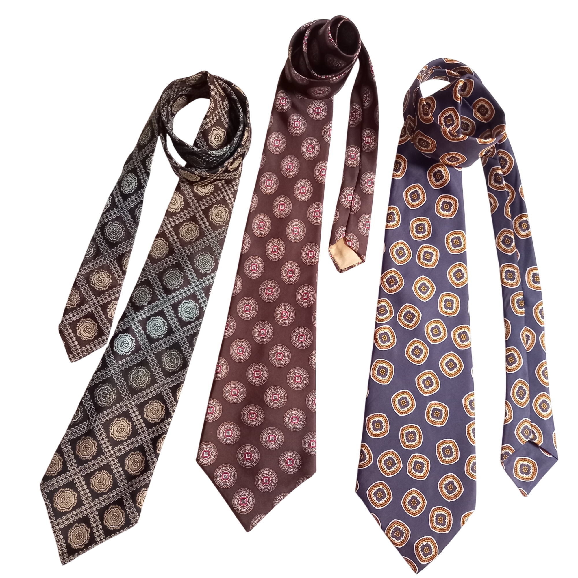 Lot de 3 cravates vintage marron et bleu à motifs - Photo 0