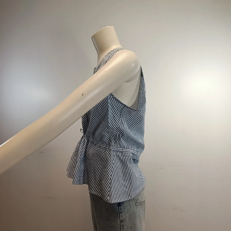 Top sans manches rayé blanc et bleu coton T44 Rayures - Comptoir des cotonniers Pleplum cintré - Photo 2
