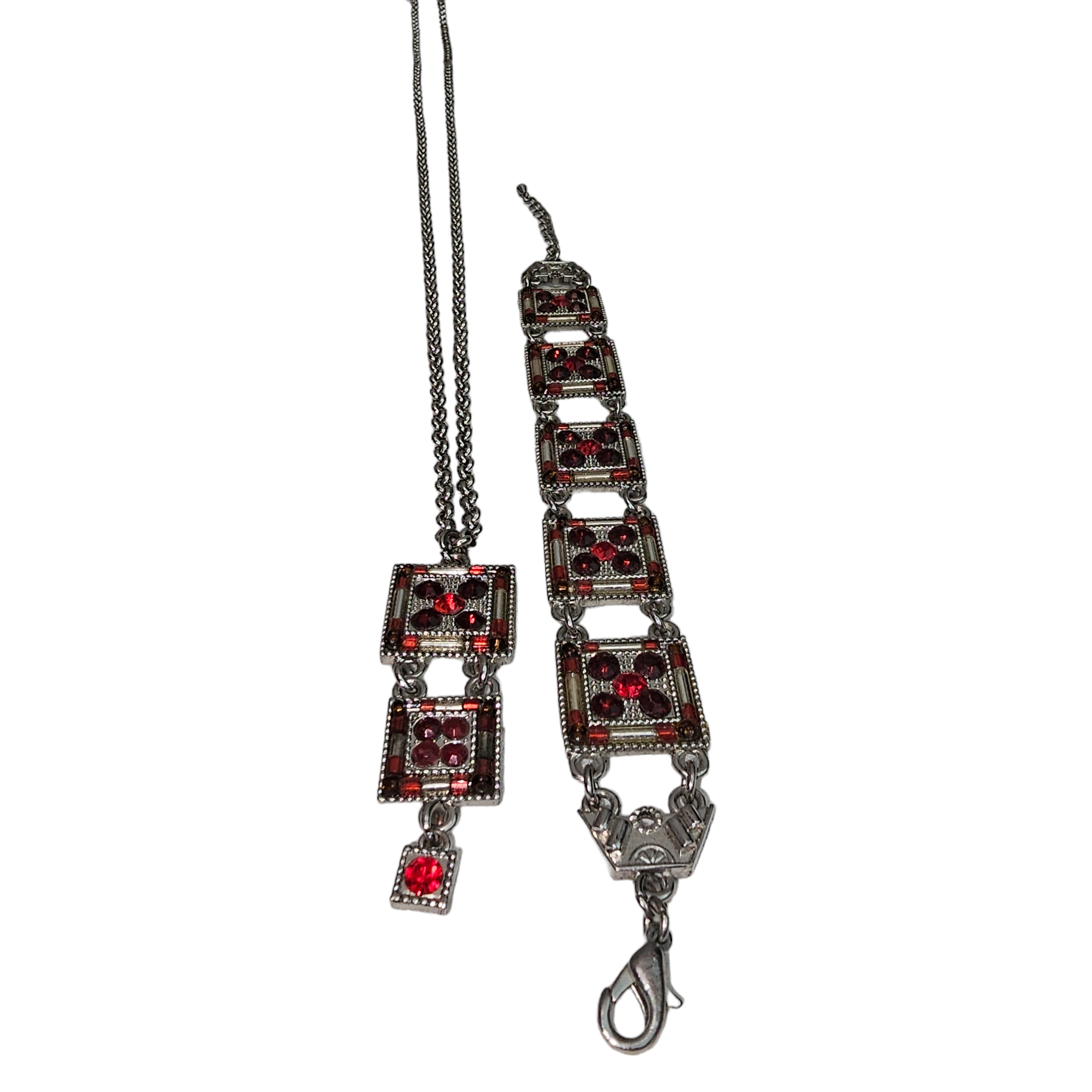 Long Collier à mailles Jaseron et bracelet assorti à strass Très bon état - Vue 4 - 