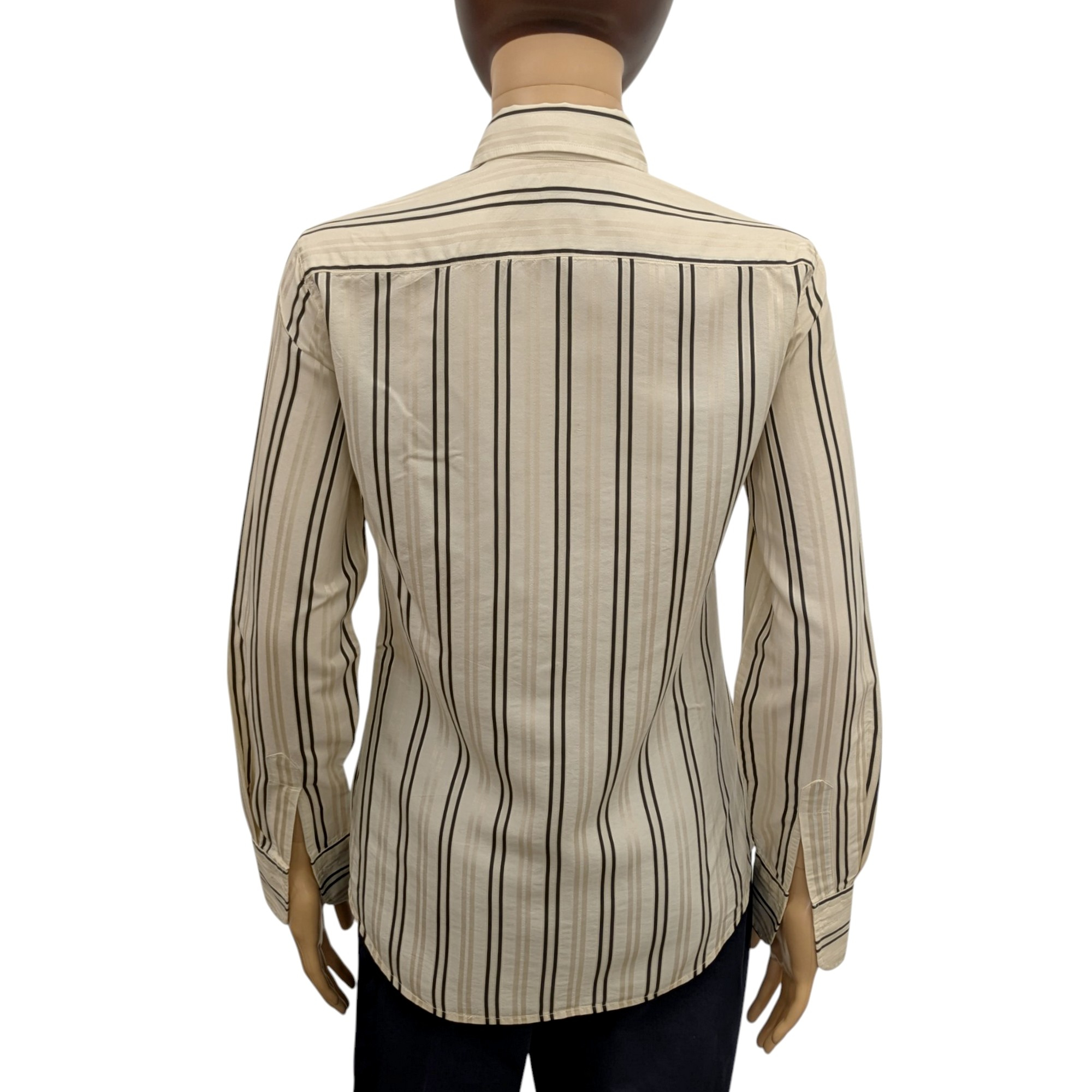 Chemise Ralph Lauren T4 = S Slim Fit en soie écrue à rayures noires - Photo 3