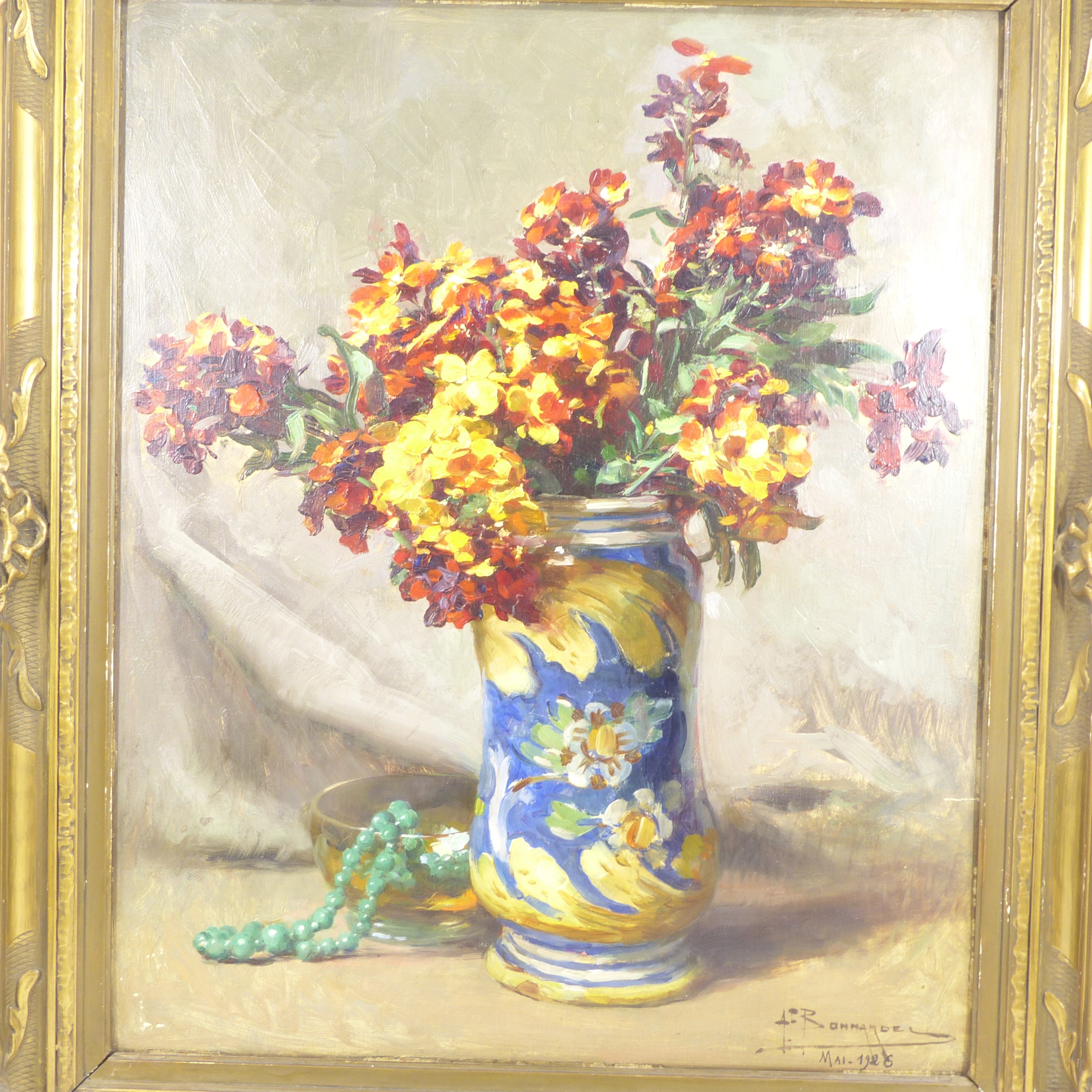 Nature morte ancienne sur carton / Mai 1926 - Signée Alexandre François Bonnardel - Photo 4