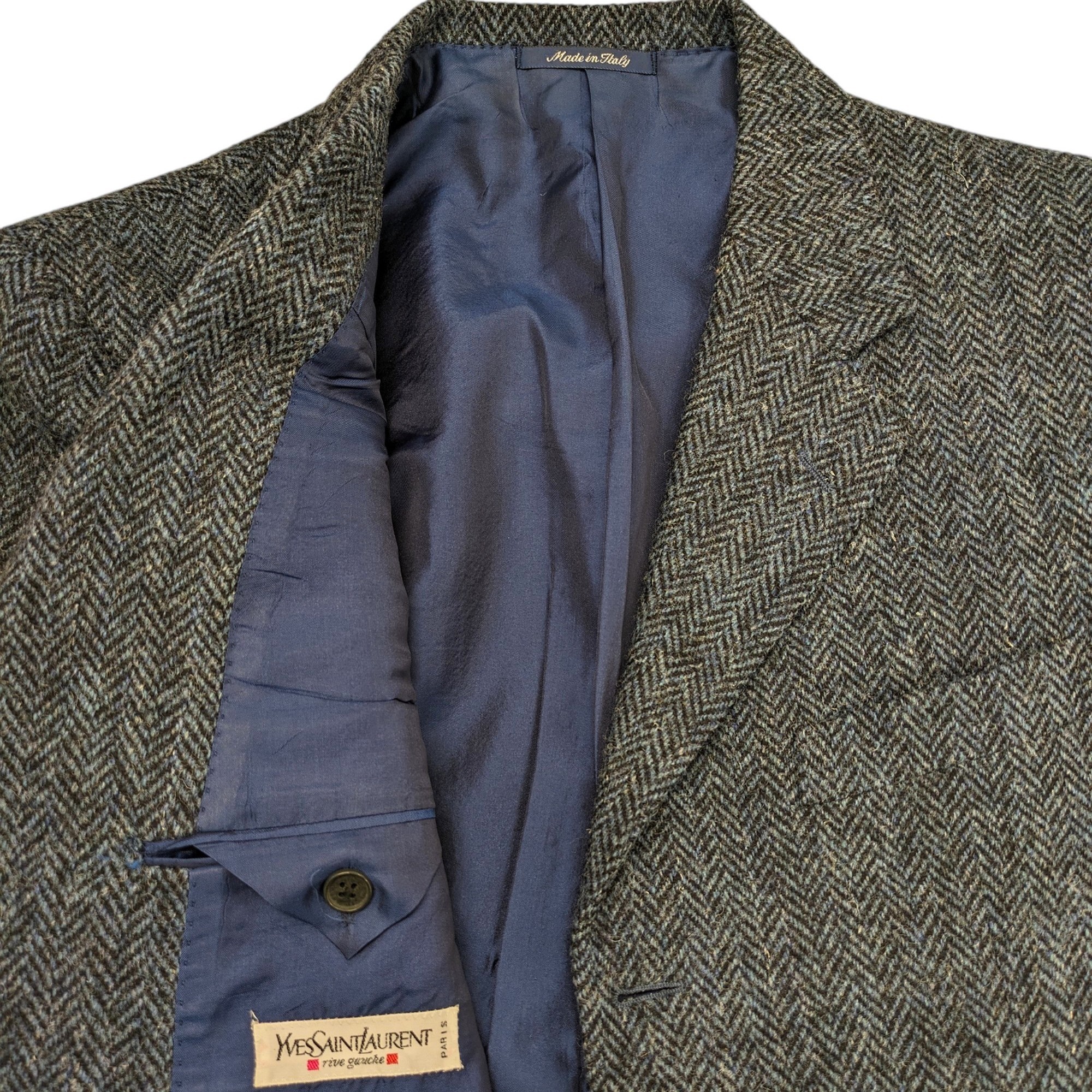 ???? Veste de costume Yves Saint Laurent Rive Gauche T M/L Blazer en pure laine vierge bleu fonc?� 