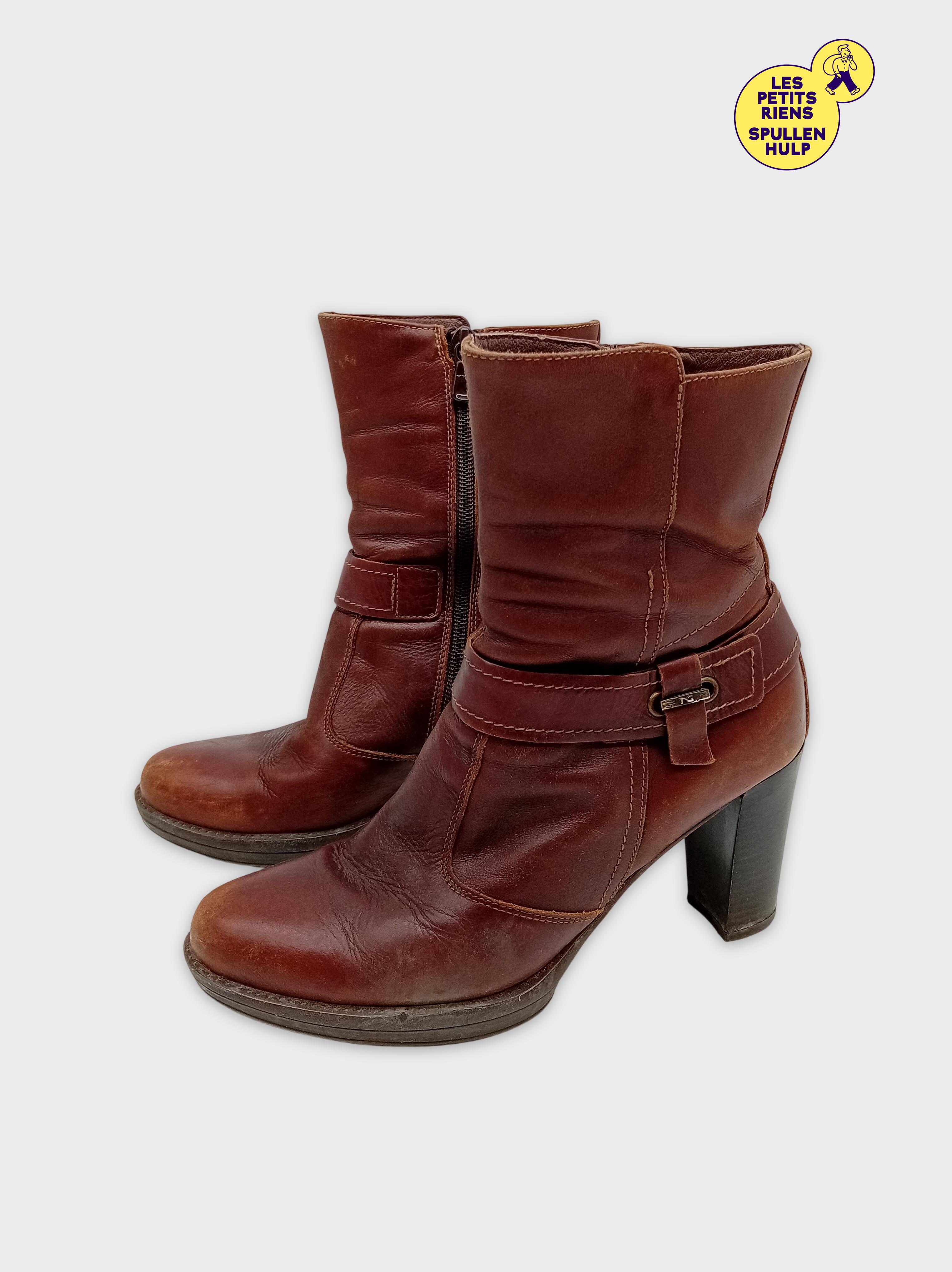 Bottines Cuir Marron Nero Giardini Talon Bloc Taille 38 (T4727) Bon état - Vue 2 - 
