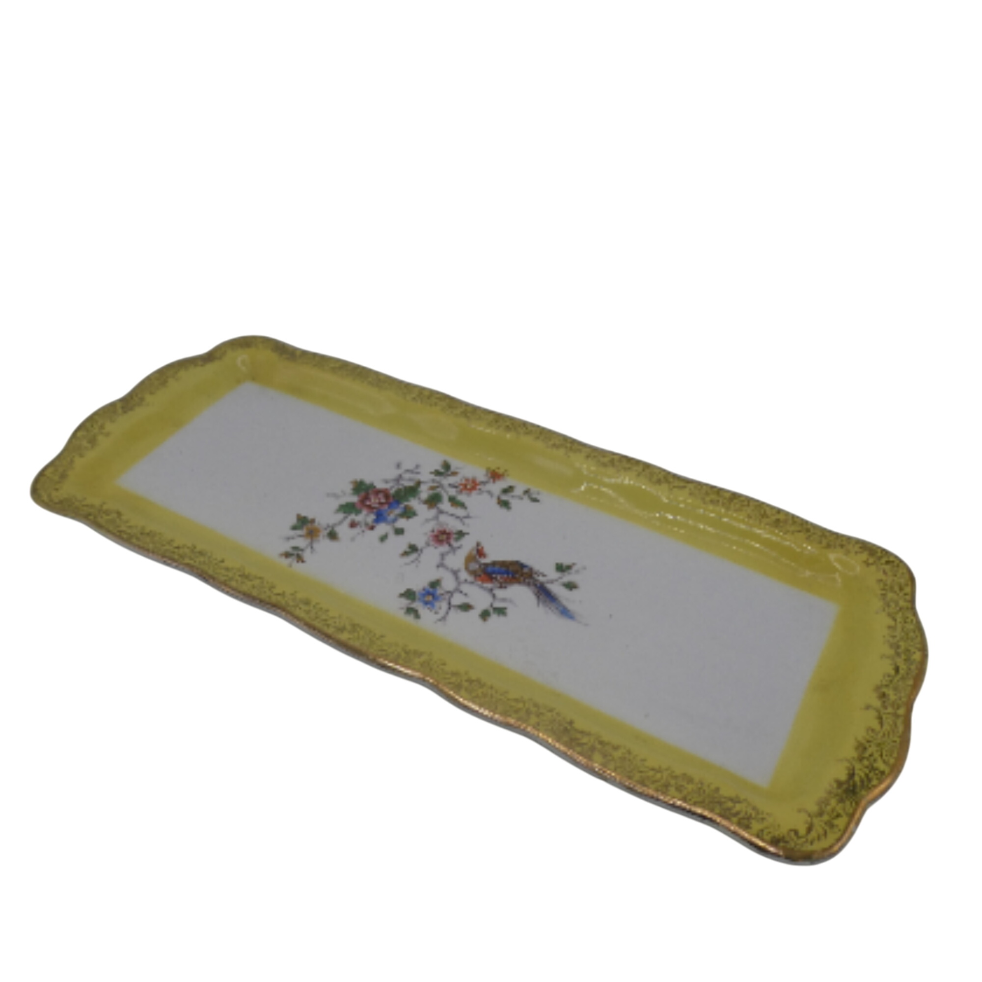Plat à cake à branche de fleurs avec oiseau en céramique - Photo 0