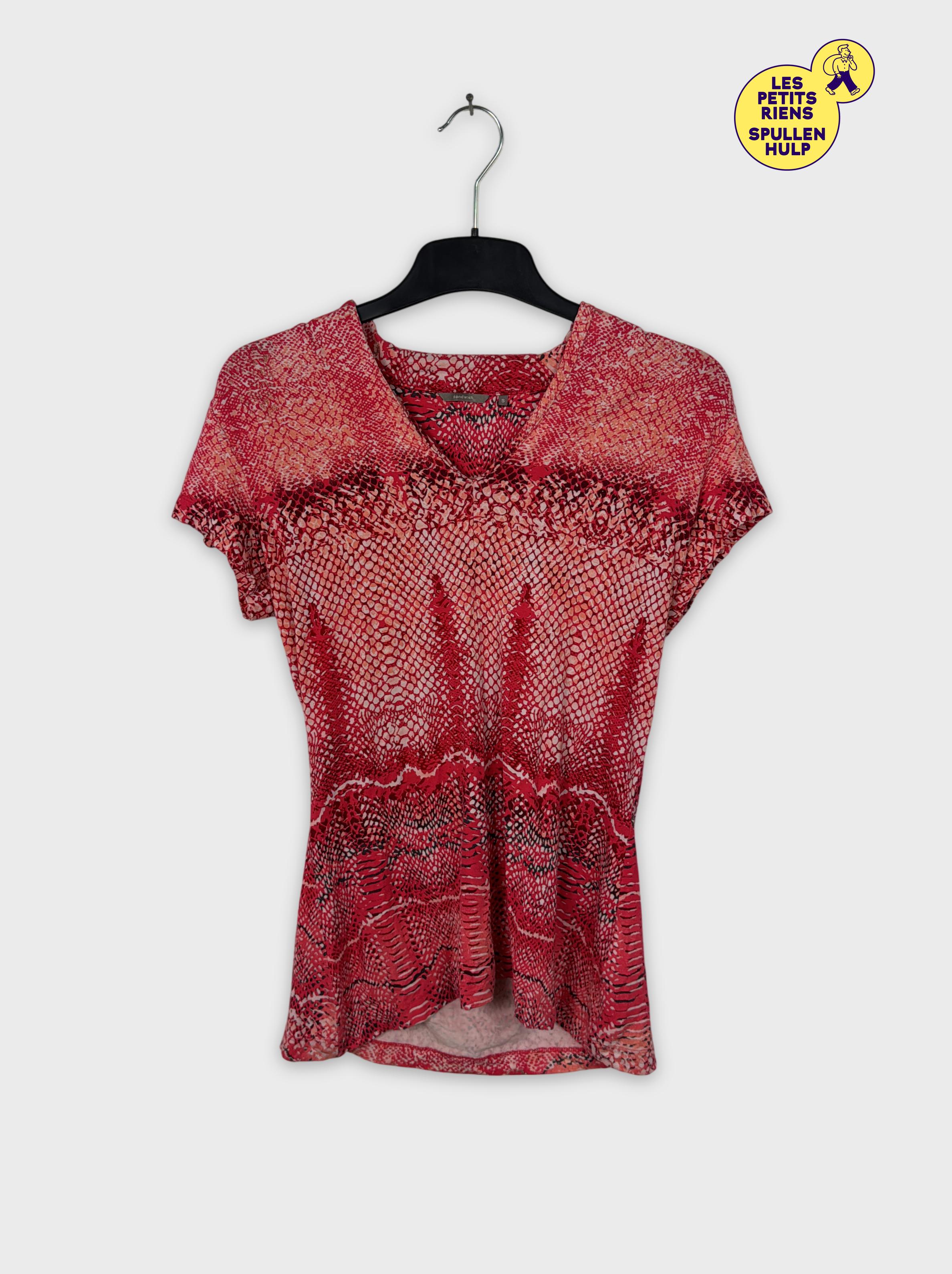 Tunique Sandwich motif peau de serpent rouge et beige S Très bon état -  reconditionné disponible sur Label Emmaüs