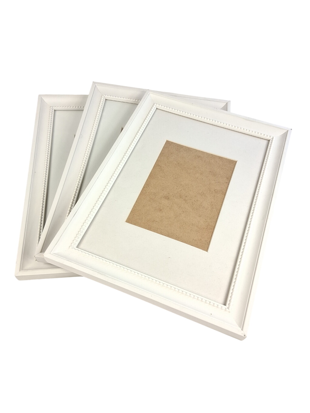 3 cadres pour photos ou oeuvres d'art en bois blanc décor perles à suspendre ou à poser - Photo 0
