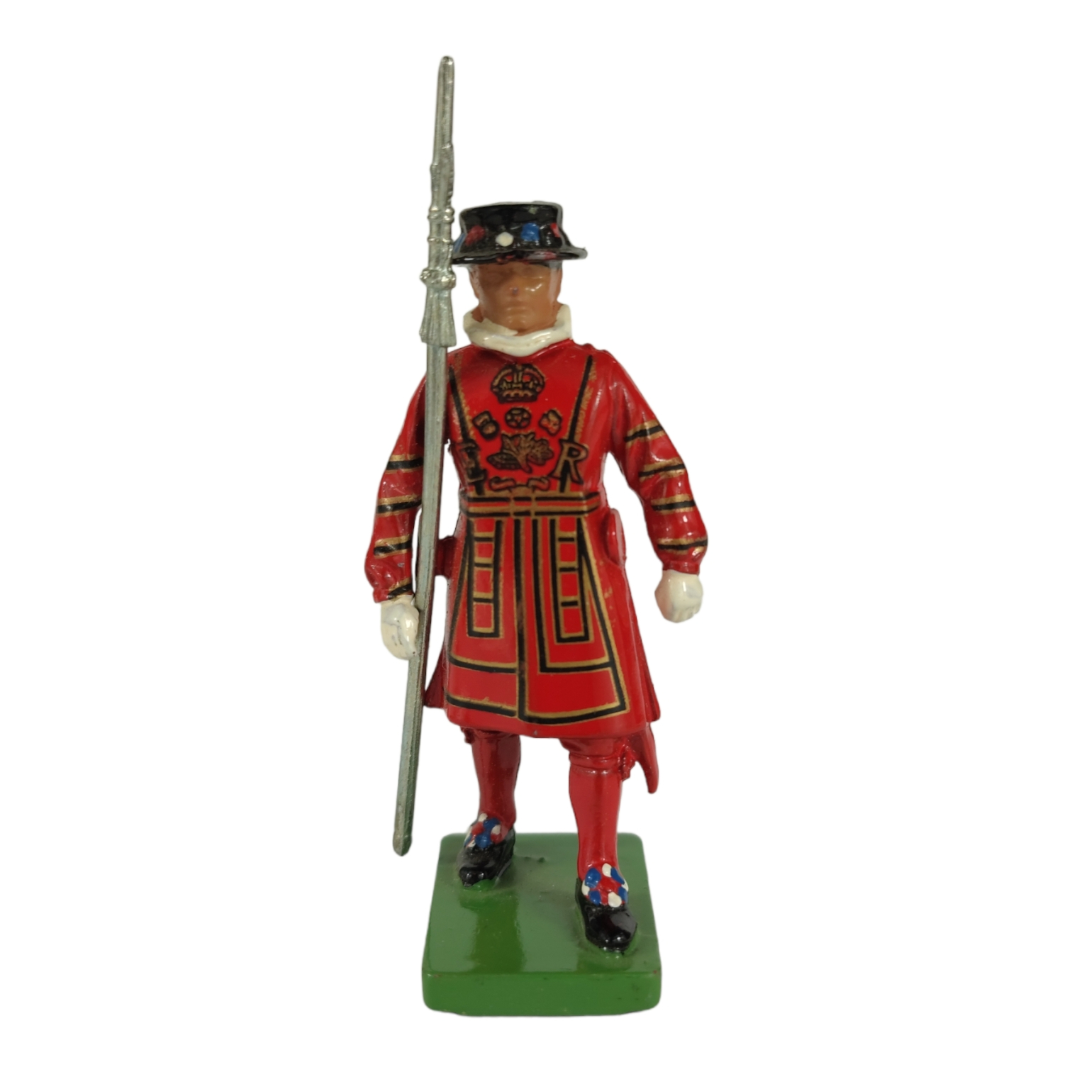 Figurine Ancienne Soldat Guerrier Africain En Plomb Peint - Masque Rouge