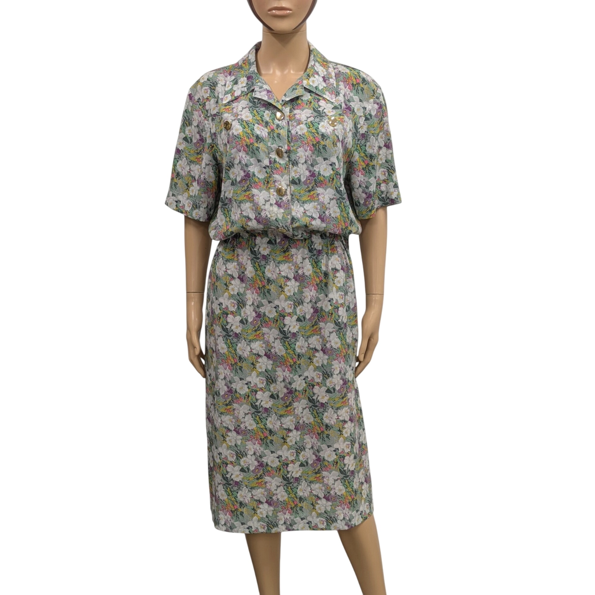 Robe Devernois vintage T L Imprimé fleuri vert - Photo 0