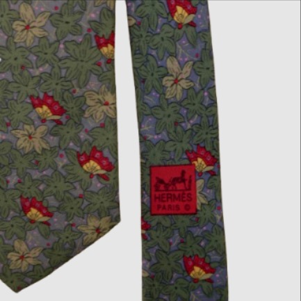 Hermès - Cravate en soie homme -vintage à motifs fleuris - Photo 2