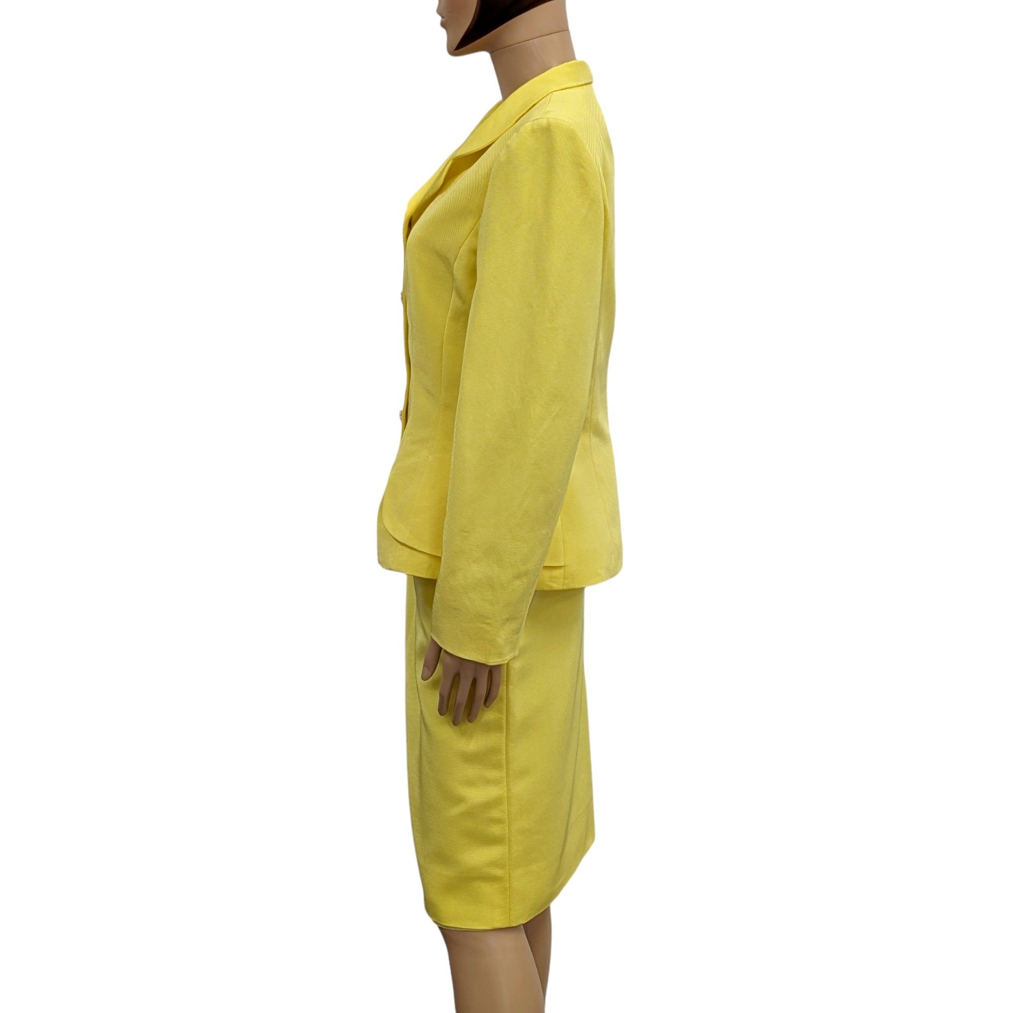 Tailleur Nina Ricci T 44 Ensemble jupe & veste en ottoman jaune lumineux Vintage 80/90's - Photo 4