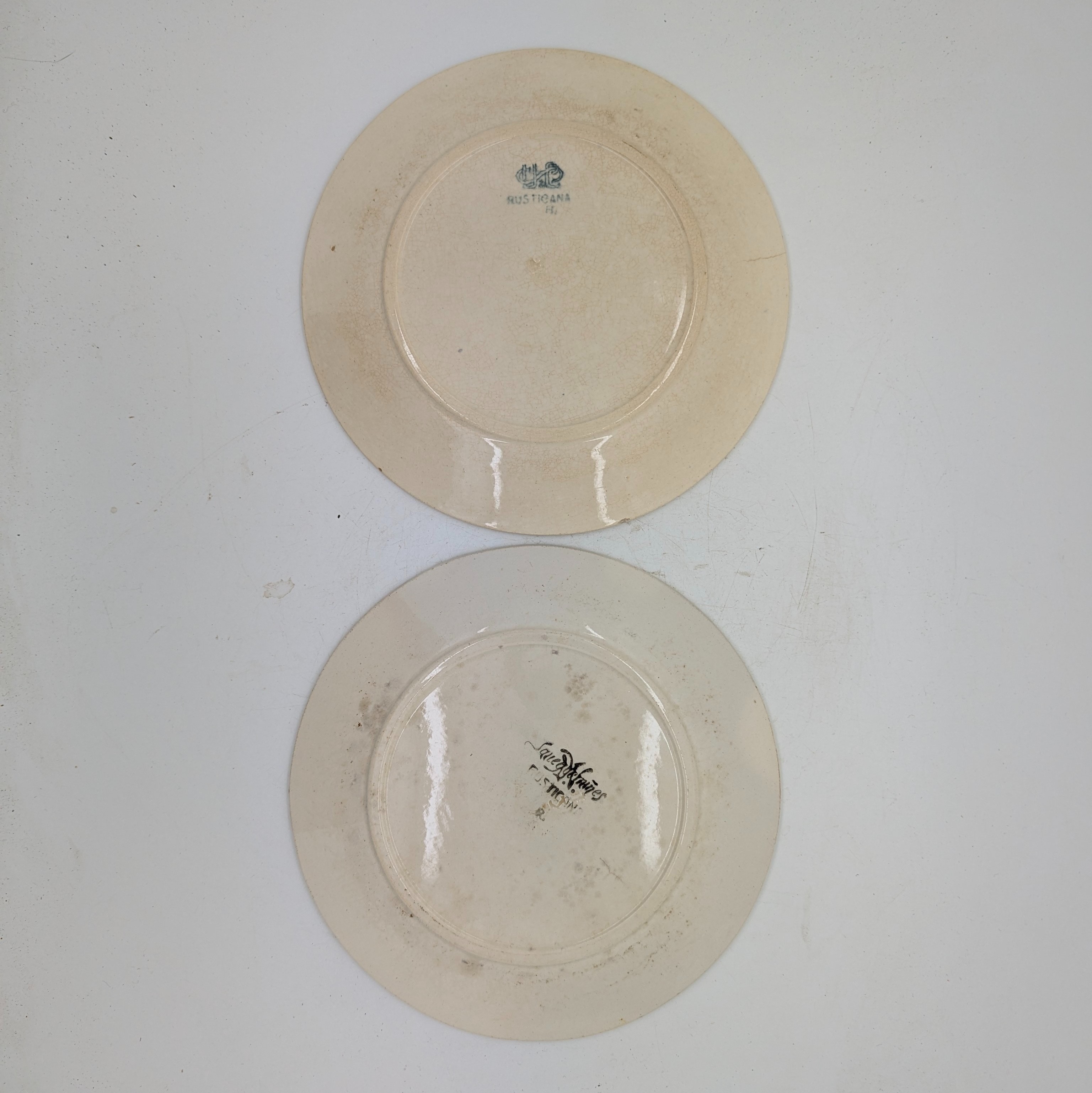 2 anciennes assiettes à dessert SARREGUEMINES Tampons datés de 1875-1910 décor floral Très bon état - Vue 4 - 