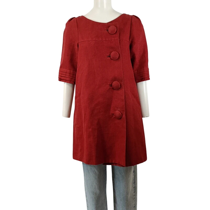 Veste longue rouge lin mélangé manches courtes style rétro Taille 38  -  reconditionné disponible sur Label Emmaüs
