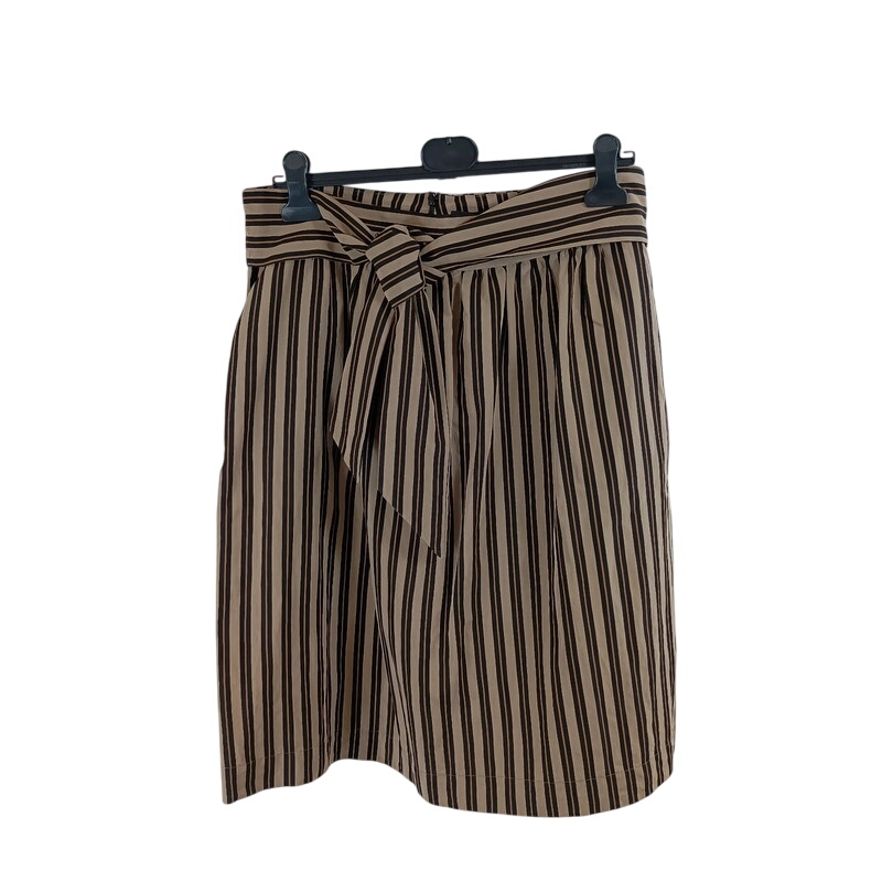 Jupe Caroll taille 44 à rayures beige et noir avec ceinture nouée Très bon état -  reconditionné disponible sur Label Emmaüs