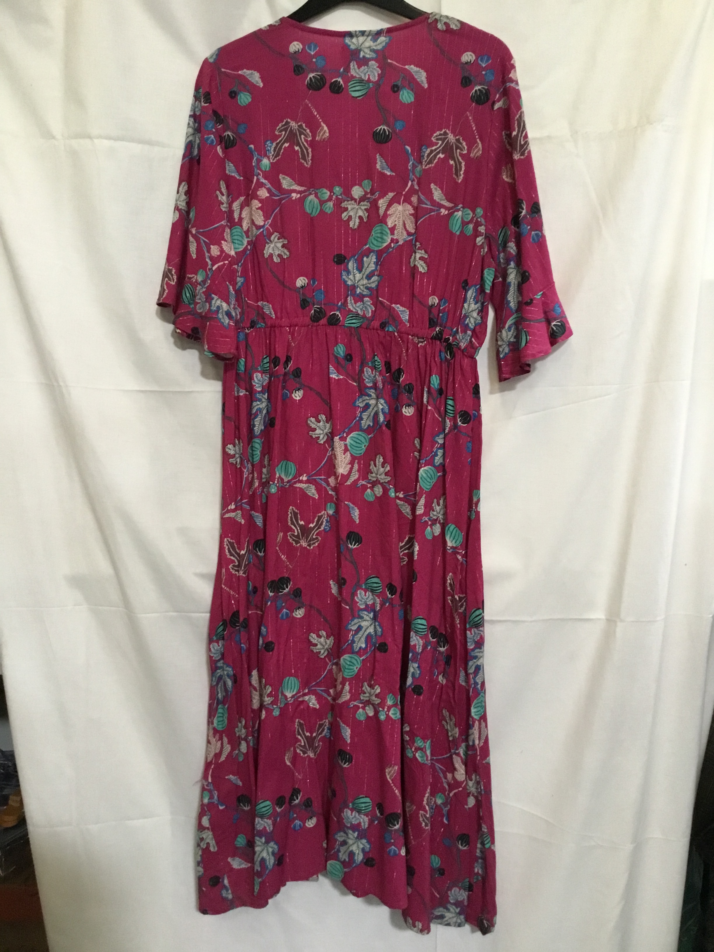Robe manches 3/4 rose à motifs nature « An’ge » taille L Très bon état - Vue 5 - 