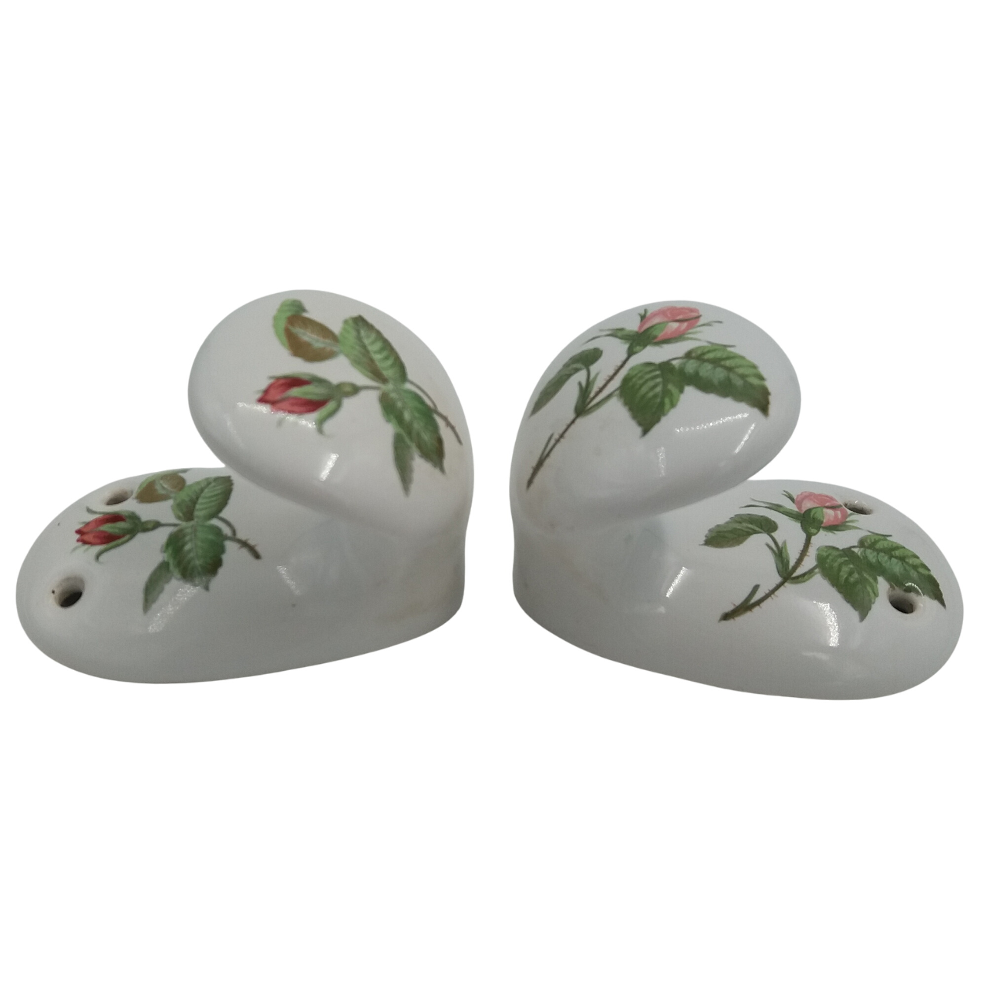 Lot de deux anciennes patères blanches. Porcelaine. Décor floral bouton de rose. Porcelaine de paris. Signée dessous - Photo 0