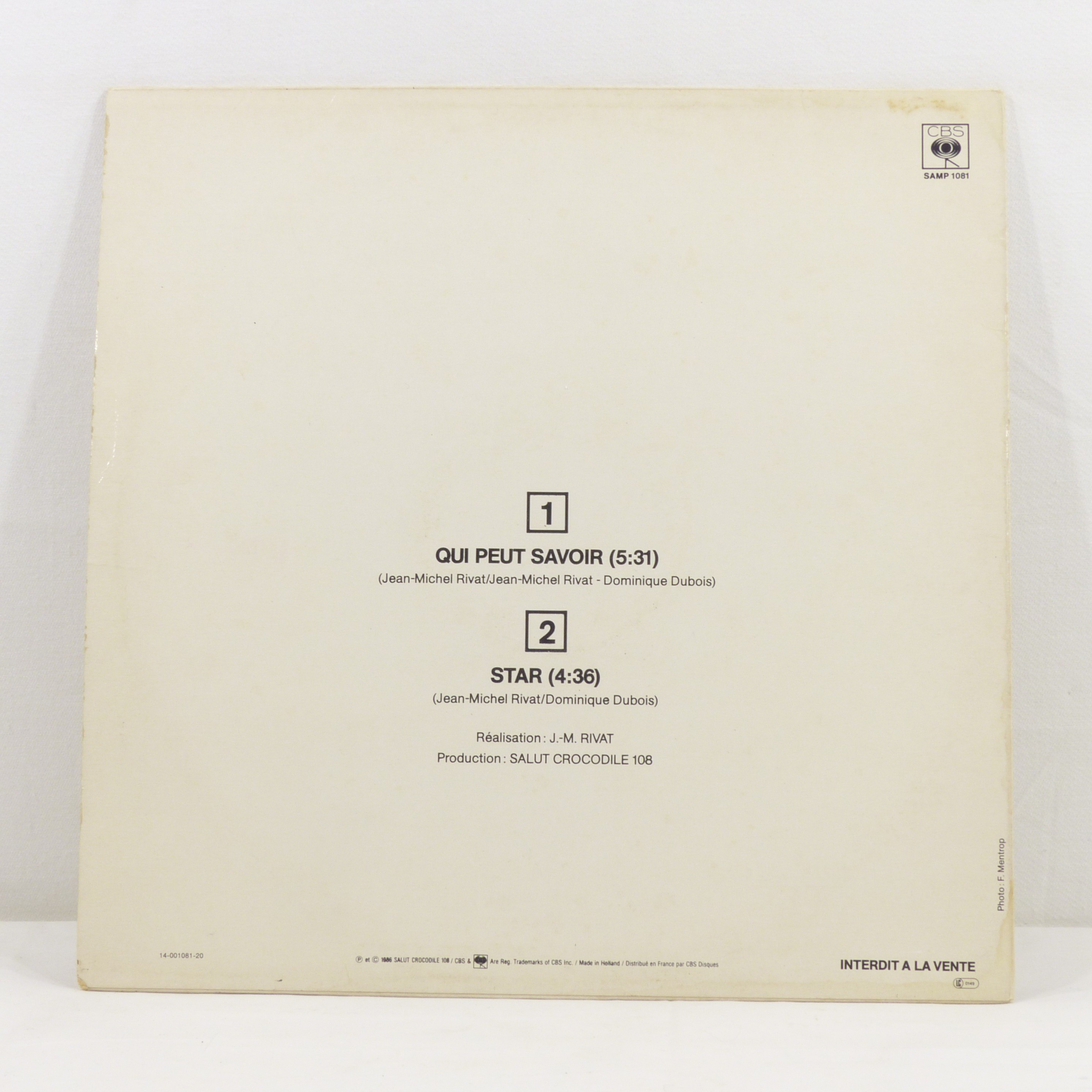 Voir photo 2 de Vinyle maxi 45T Air / Qui Peut Savoir - CBS 1986 Vinyle maxi 45T Air / Qui Peut Savoir - CBS 1986 Bon état - Vue 2 -