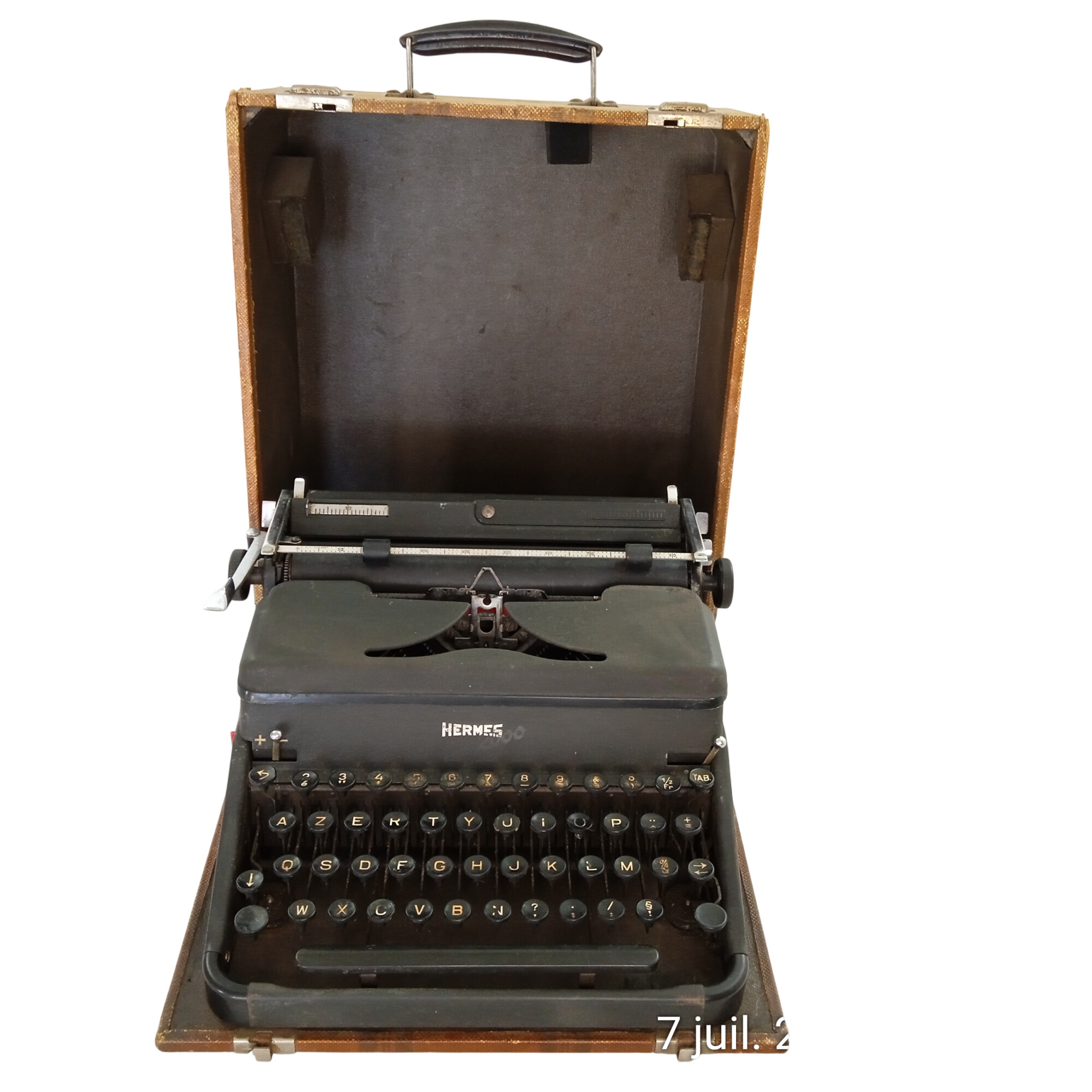 Machine à écrire Hermes 2000 produite en 1952 avec valise en bois d'origine - Photo 1