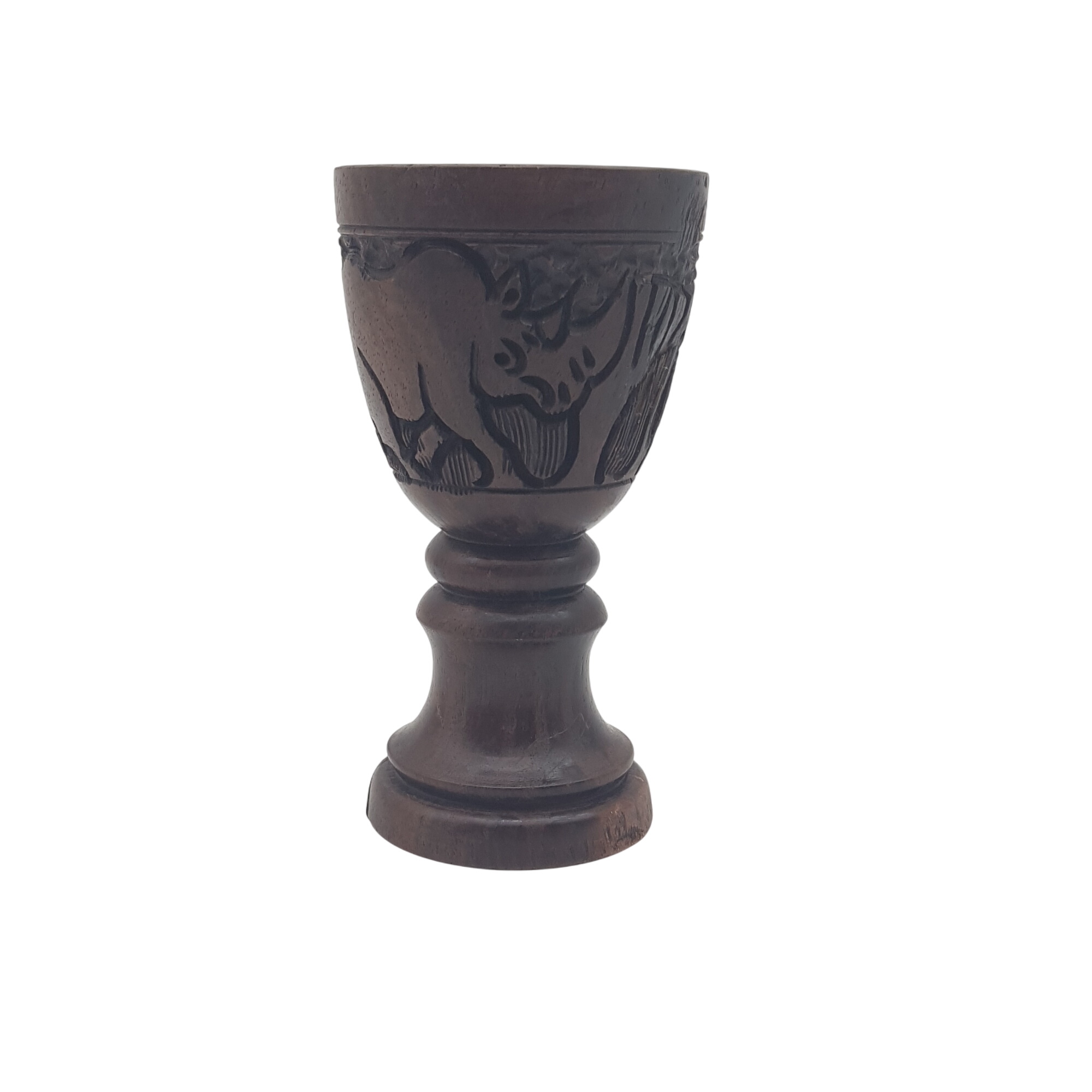 Calice en bois sculpté - décor rhinocéros - style africain - Photo 0