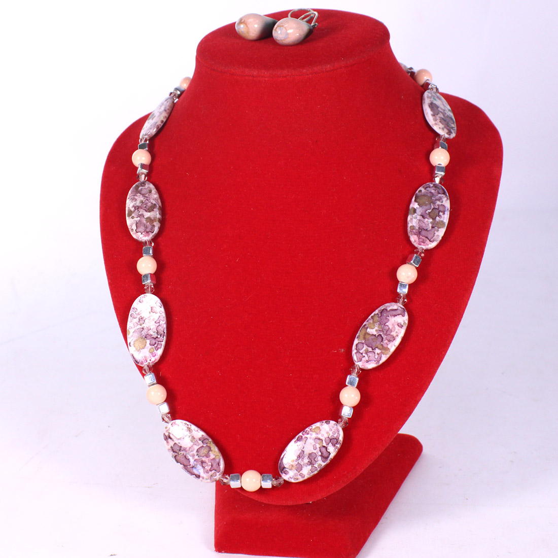 Collier rose + boucles d'oreille  - Vue 2 - 