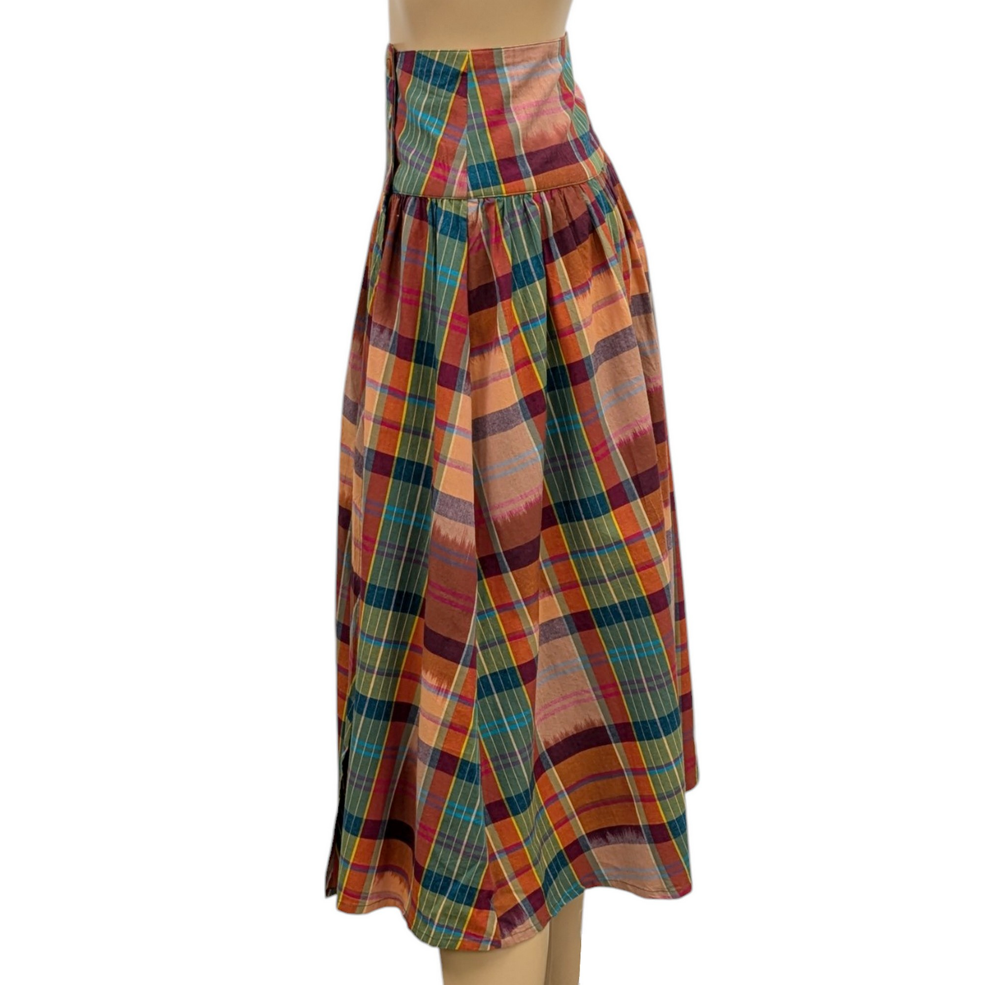 Jupe neuve Monoprix T 38 portefeuille évasée à carreaux madras - Comme neuf - Photo 4