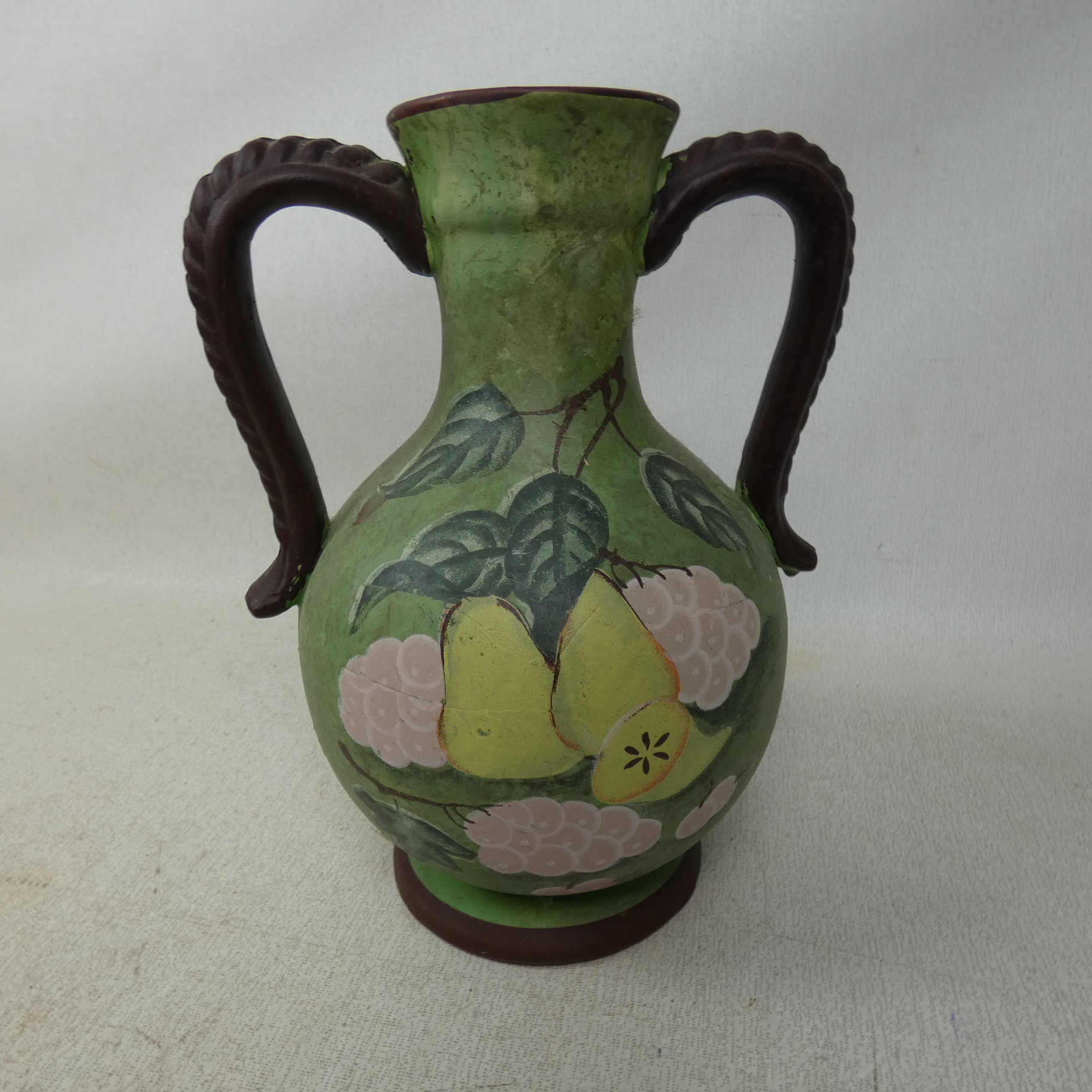 Vase/Cruche en Terre Cuite Forme Amphore(Ansé) Vintage Décor Fruits  - Vue 9 - 