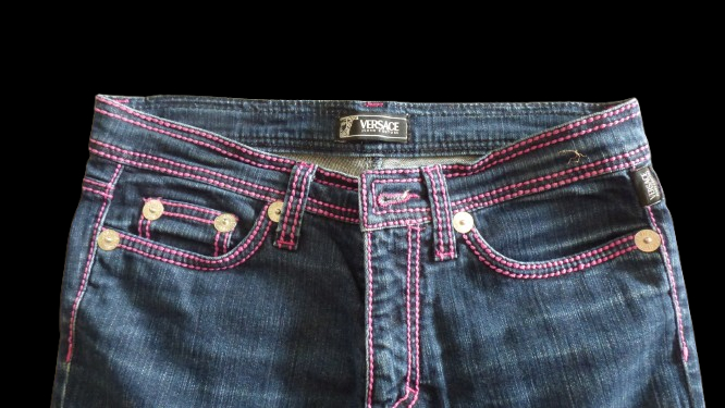 Jeans Versace bleu et coutures rose fuschia pour femme - taille 42  - Vue 9 - 