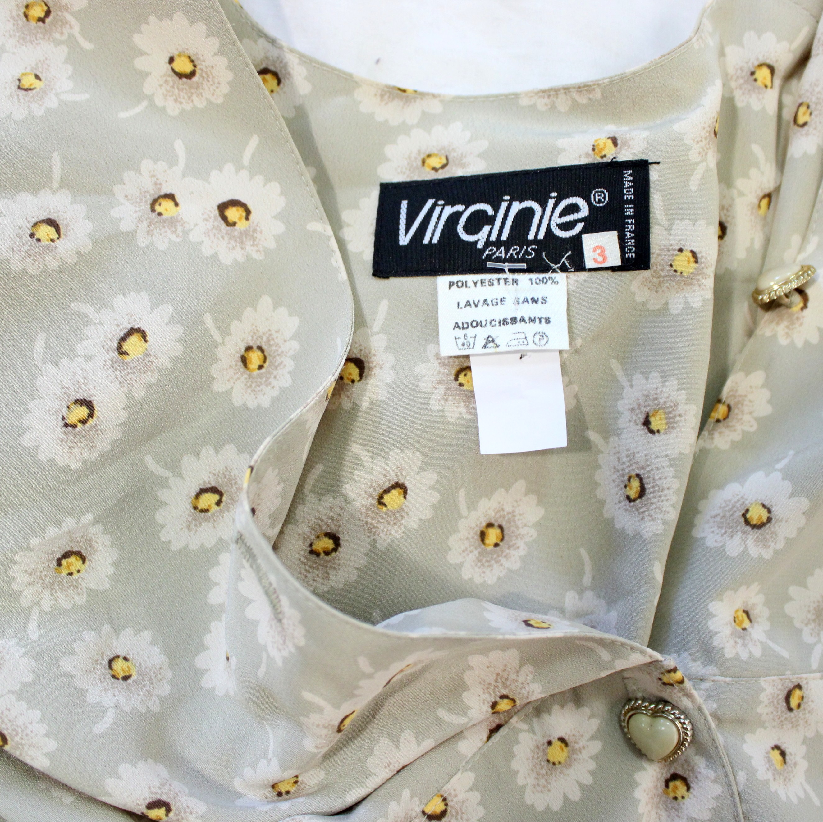 Robe Vintage Kaki Clair Fleuris VIRGINIE PARIS Taille 3 Comme neuf - Vue 7 - 
