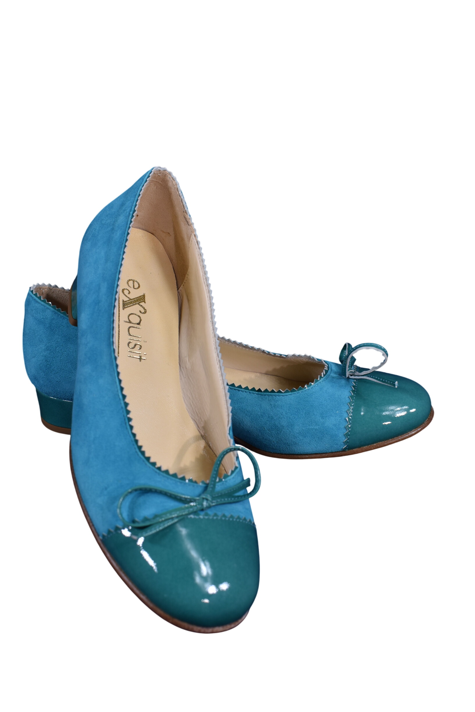Ballerines EXQUISIT taille 38, en cuir, couleur vert-jade. - Photo 0