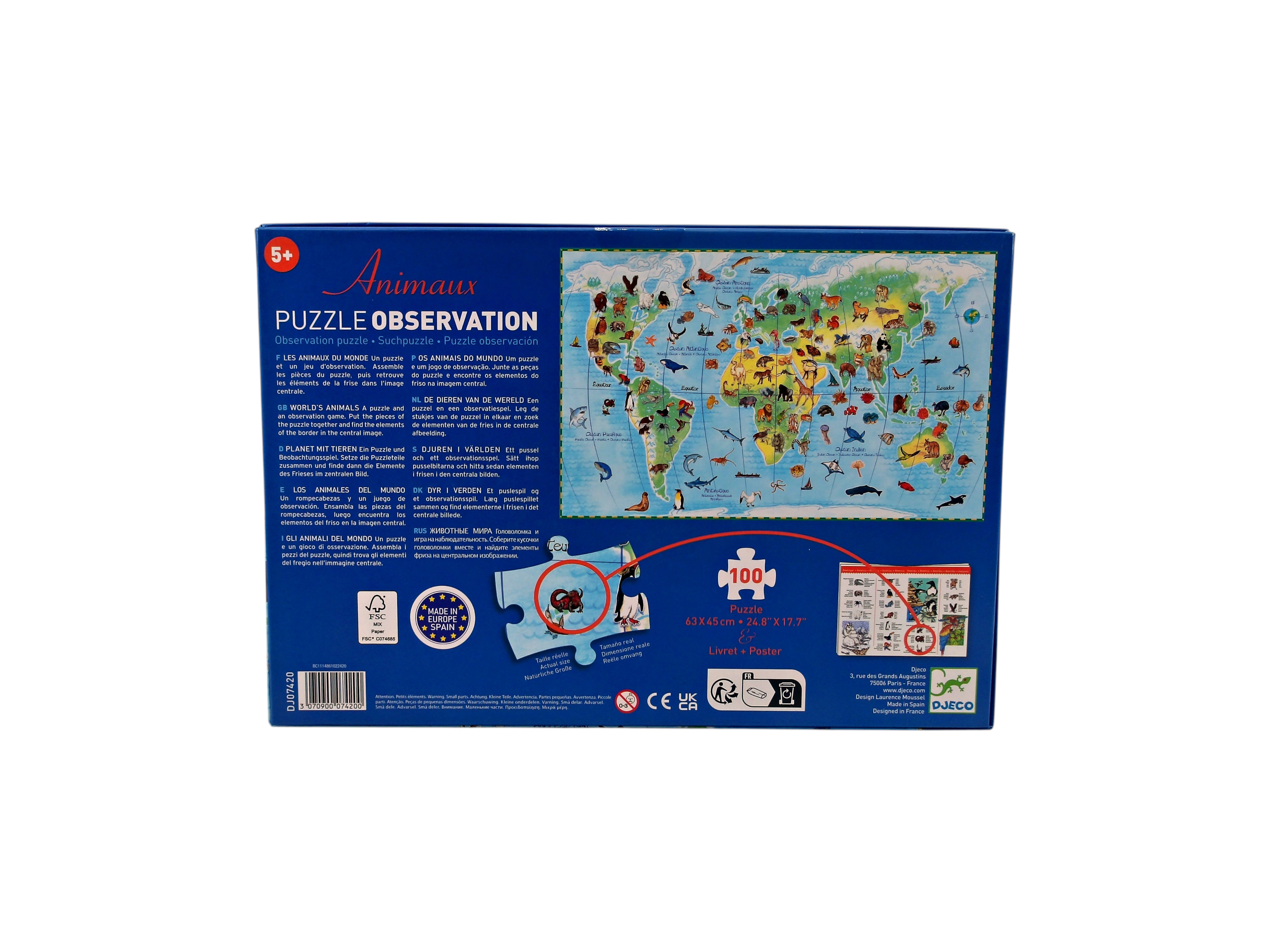 Voir photo 2 de Puzzle observation - Animaux du Monde - 100 pièces Puzzle observation - Animaux du Monde - 100 pièces - Vue 2 -