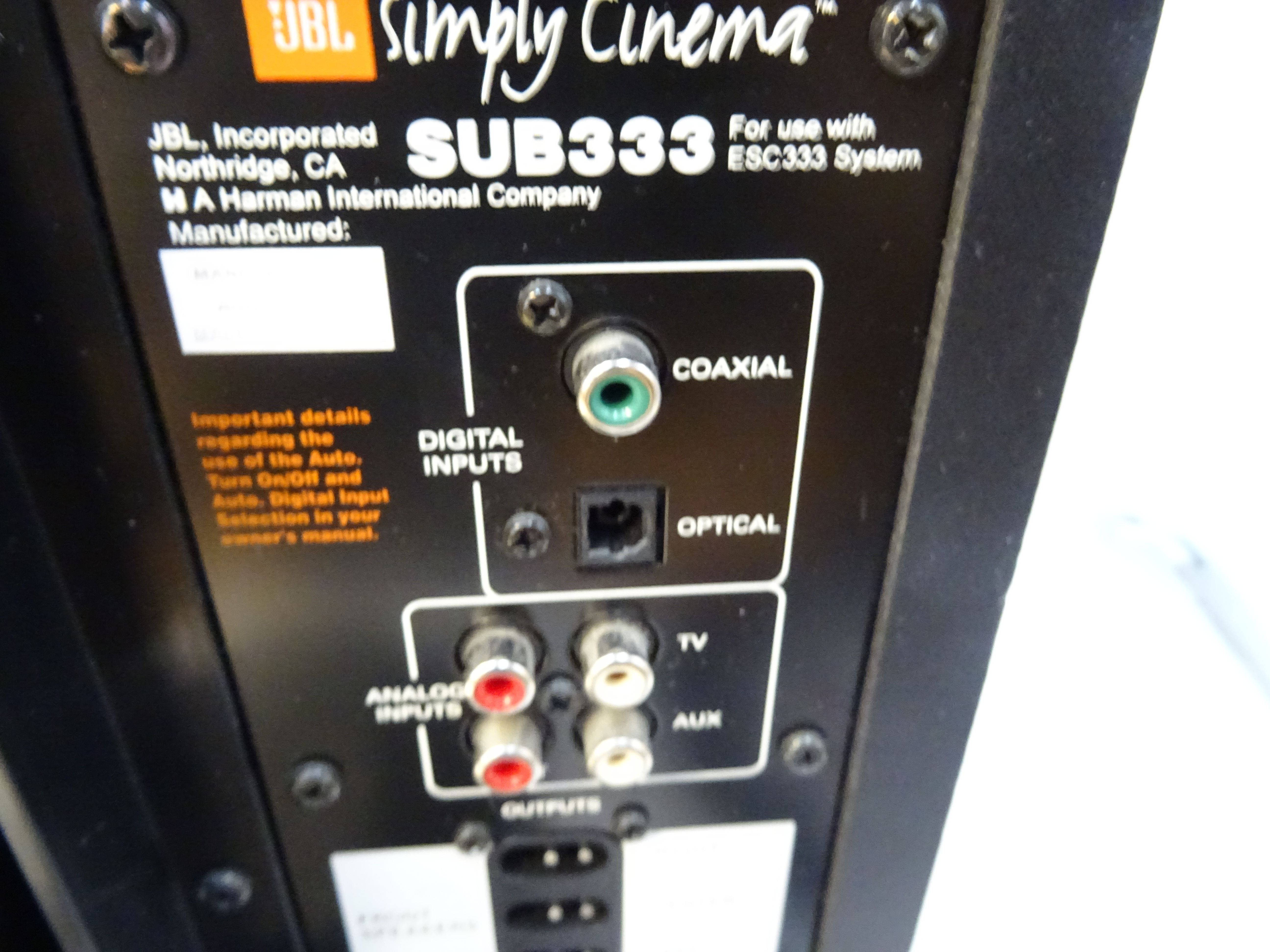 Système audio JBL simply cinema sub 333. Bon état - Vue 8 - 