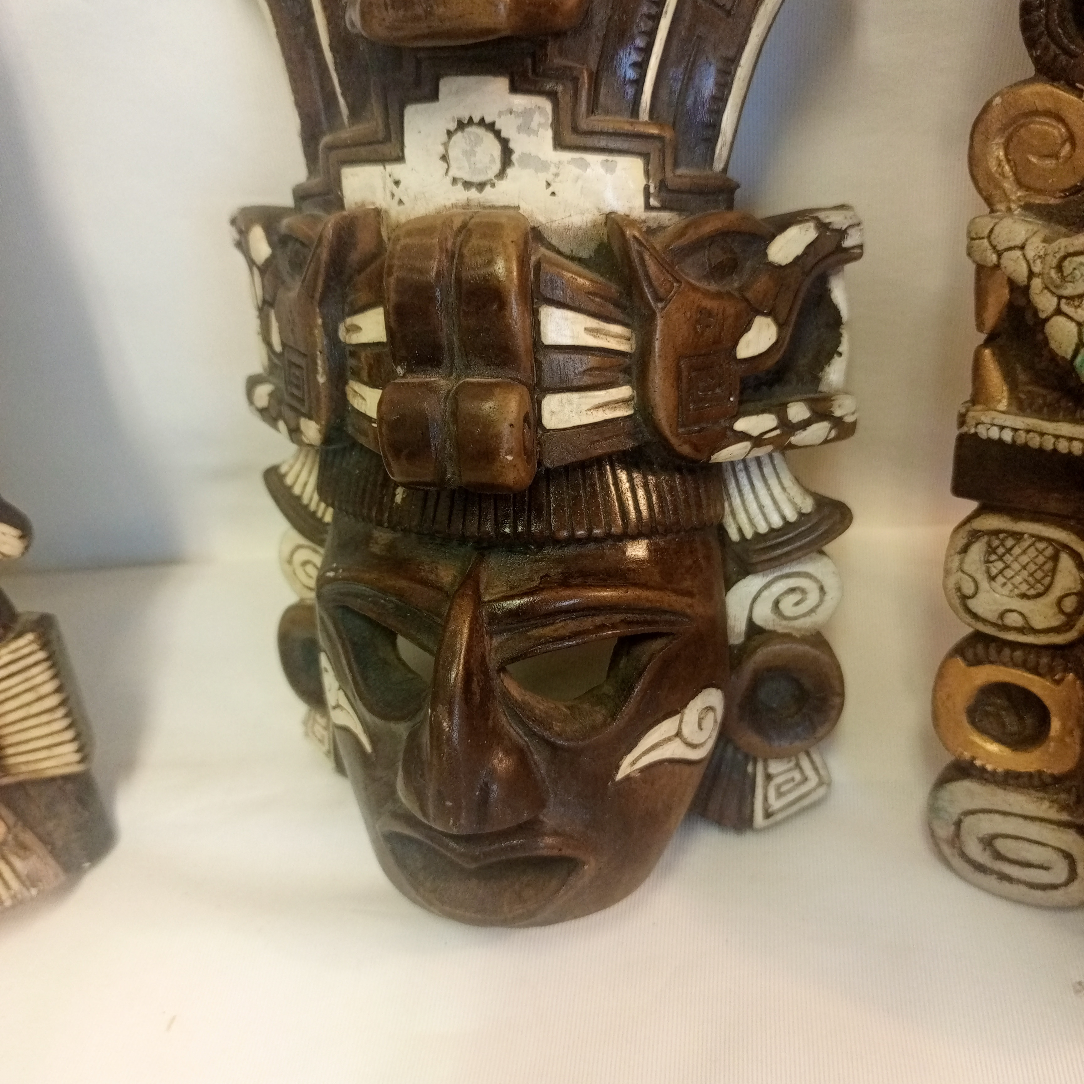 Lot de 3 Masques indien maya sculptés sur pierre - Photo 4